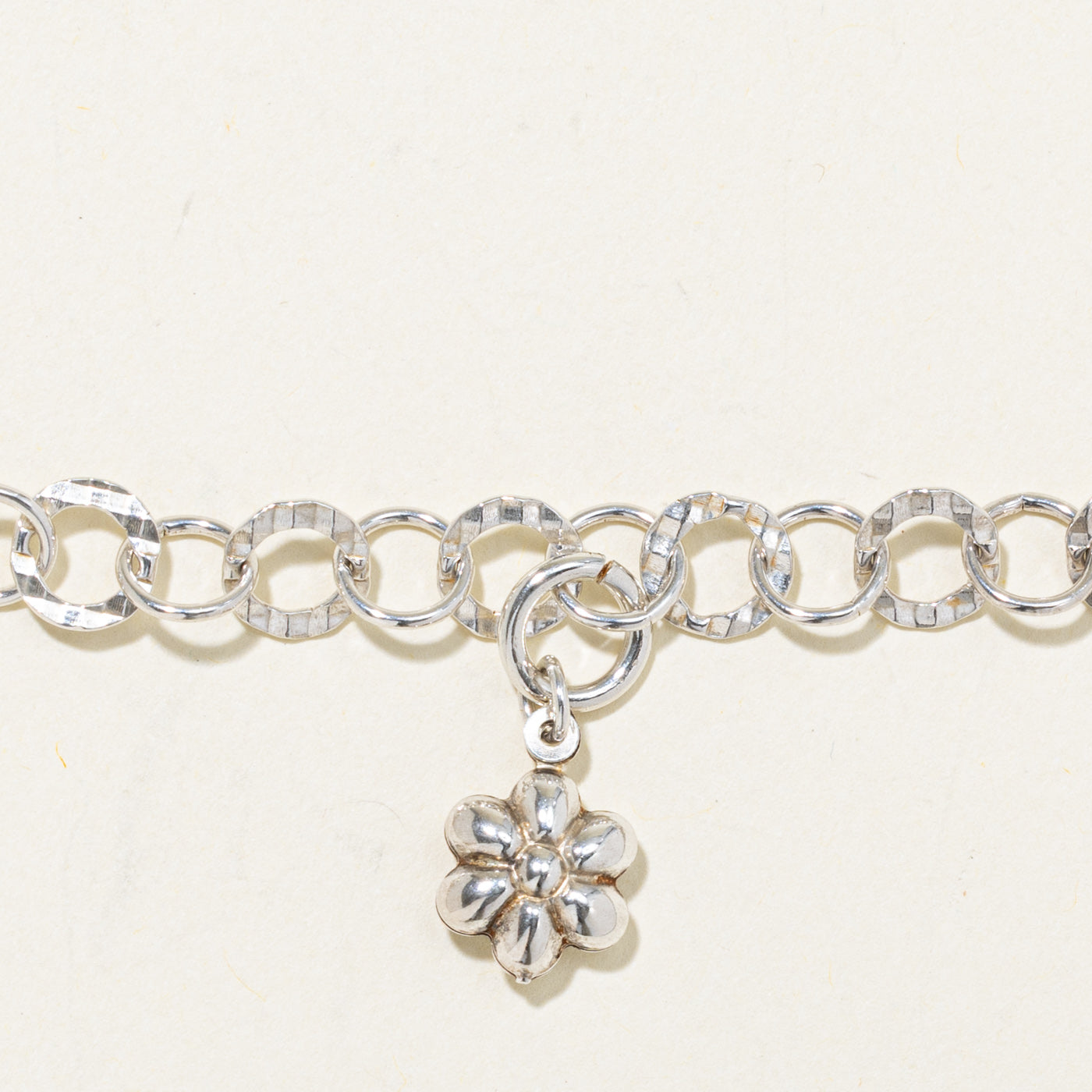 Sterling Silver Flower Charm Chain Bracelet | 7.5"