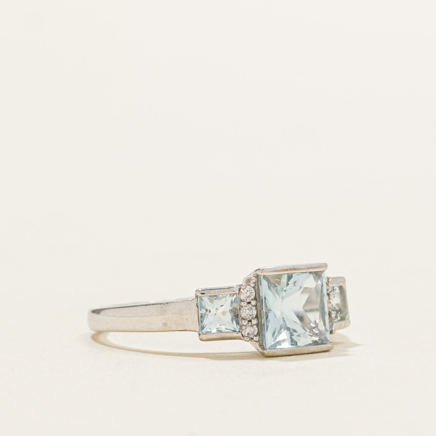 Square Cut Aquamarine & Diamond Accented Ring | 1.00ctw, 0.04ctw | SZ 7.25