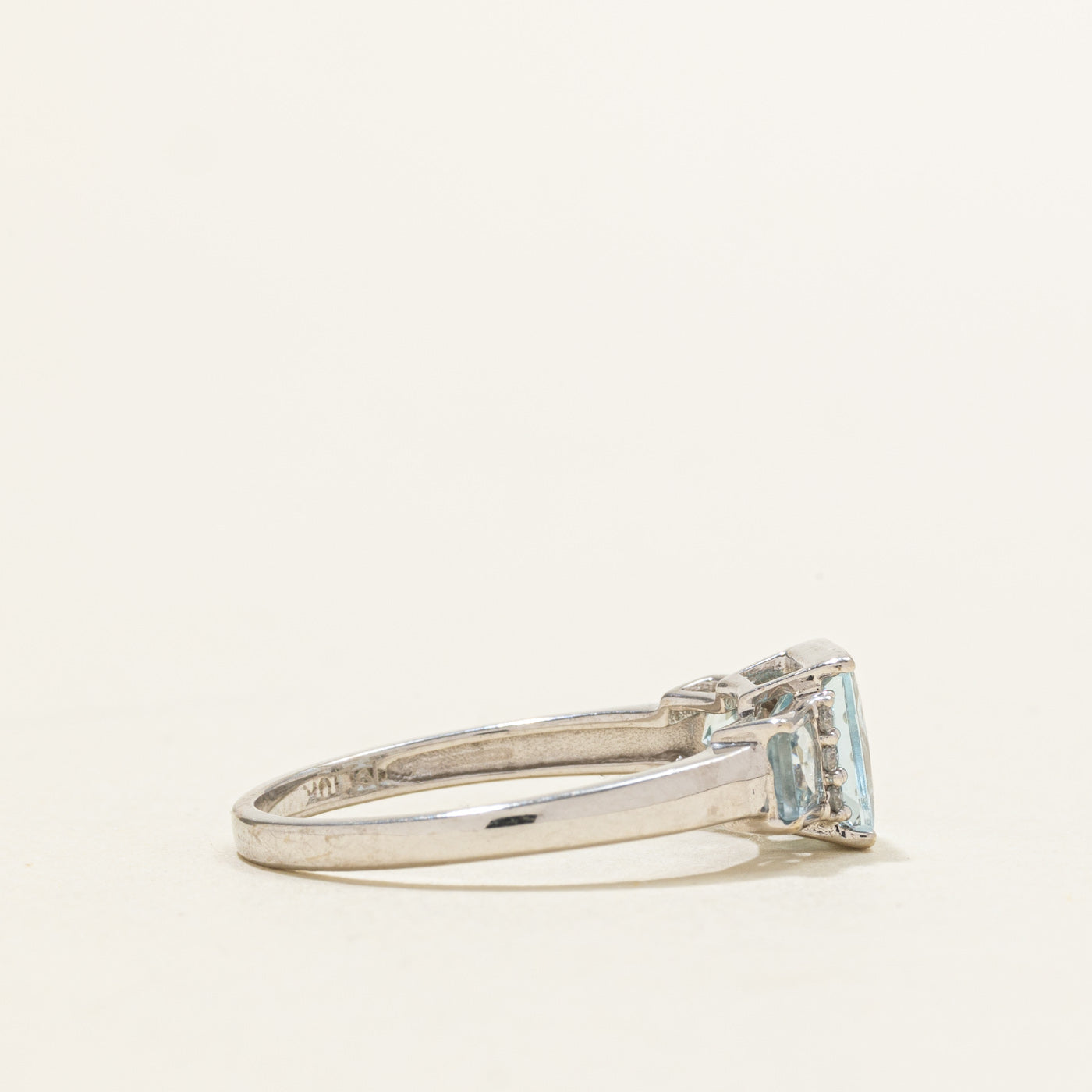 Square Cut Aquamarine & Diamond Accented Ring | 1.00ctw, 0.04ctw | SZ 7.25