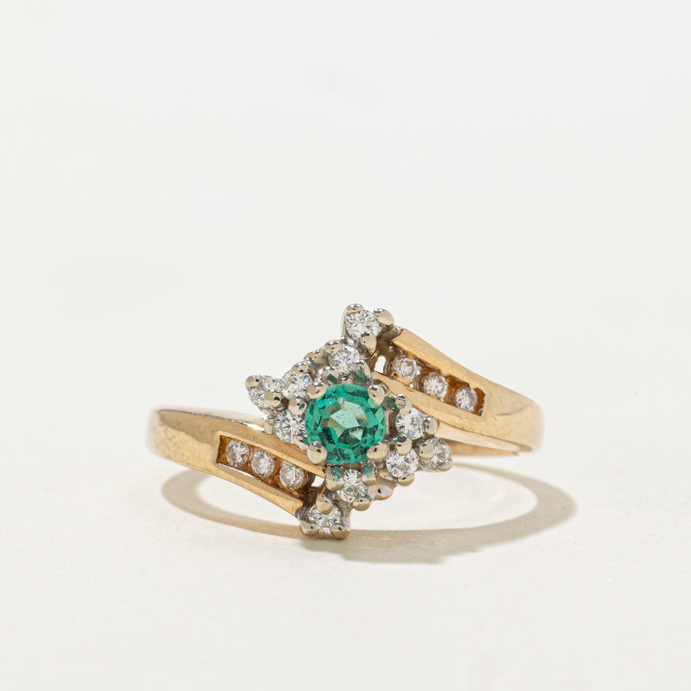 Emerald & Diamond Cluster Bypass Ring | 0.14ct, 0.21ctw | SZ 5.75 |