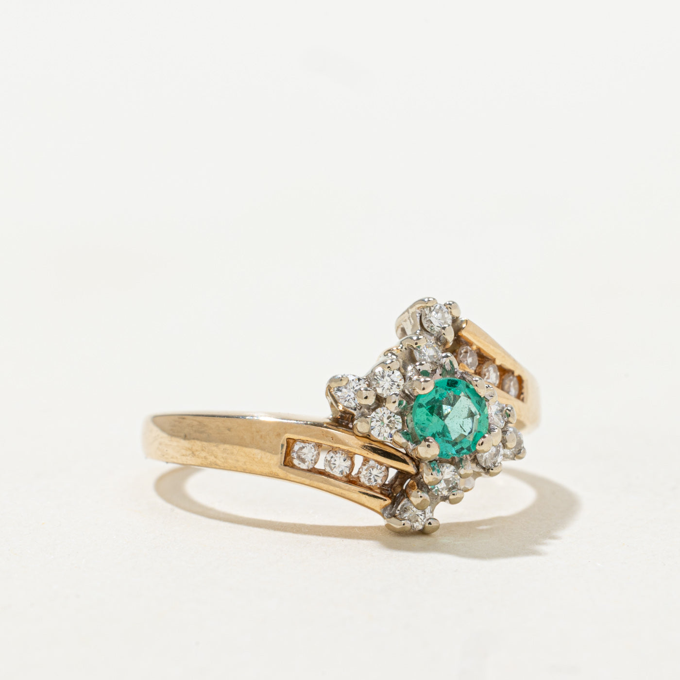 Emerald & Diamond Cluster Bypass Ring | 0.14ct, 0.21ctw | SZ 5.75 |