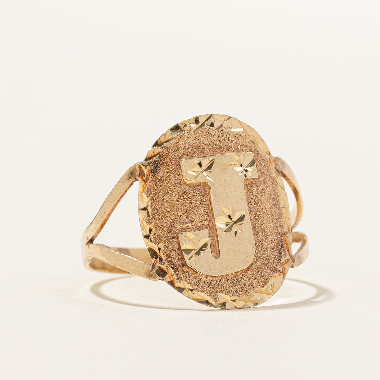14K Rose Gold "J" Initial Diamond Cut Ring | SZ 12