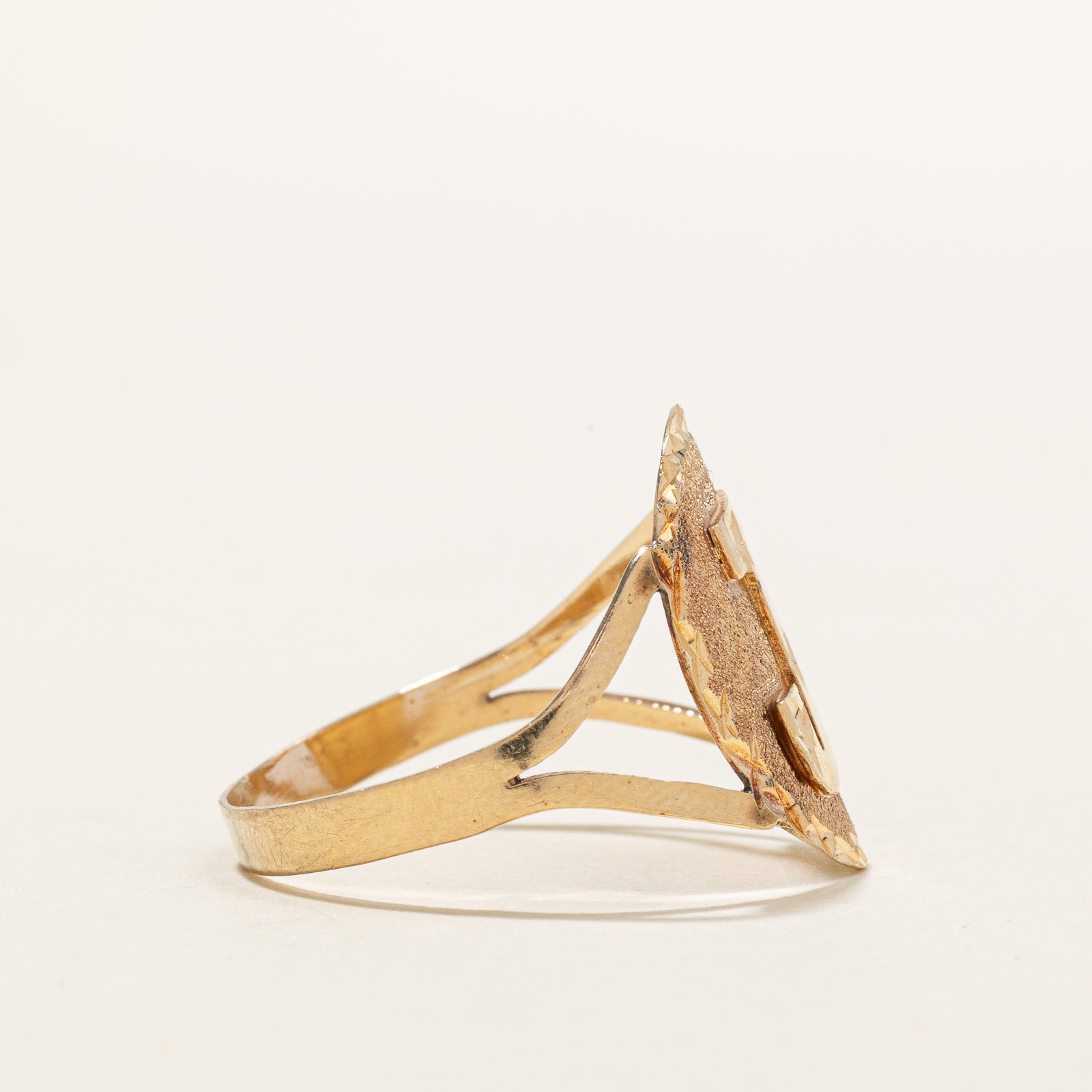 14K Rose Gold "J" Initial Diamond Cut Ring | SZ 12