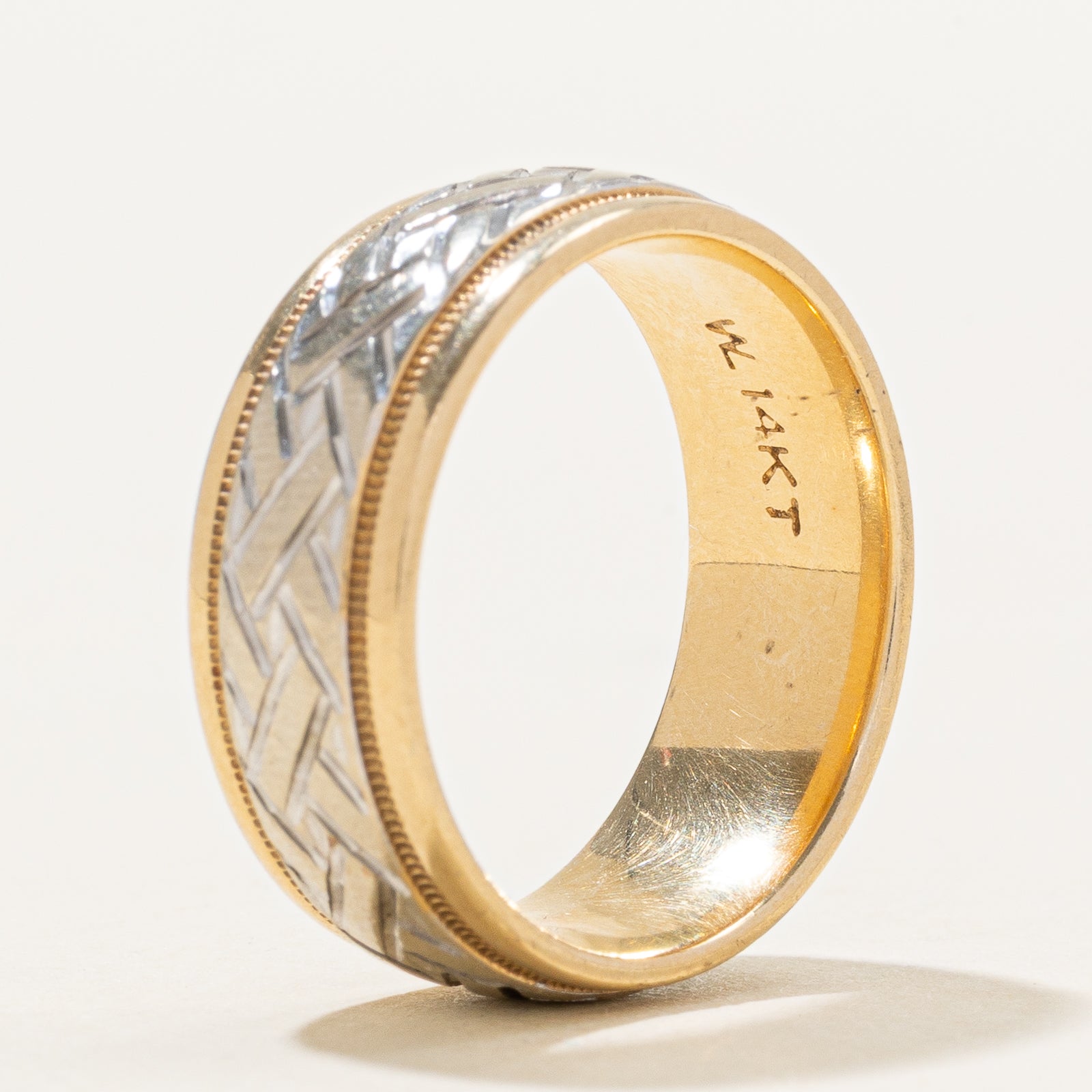 14k Two Tone Gold Woven Design Band | 7mm | SZ 6.5