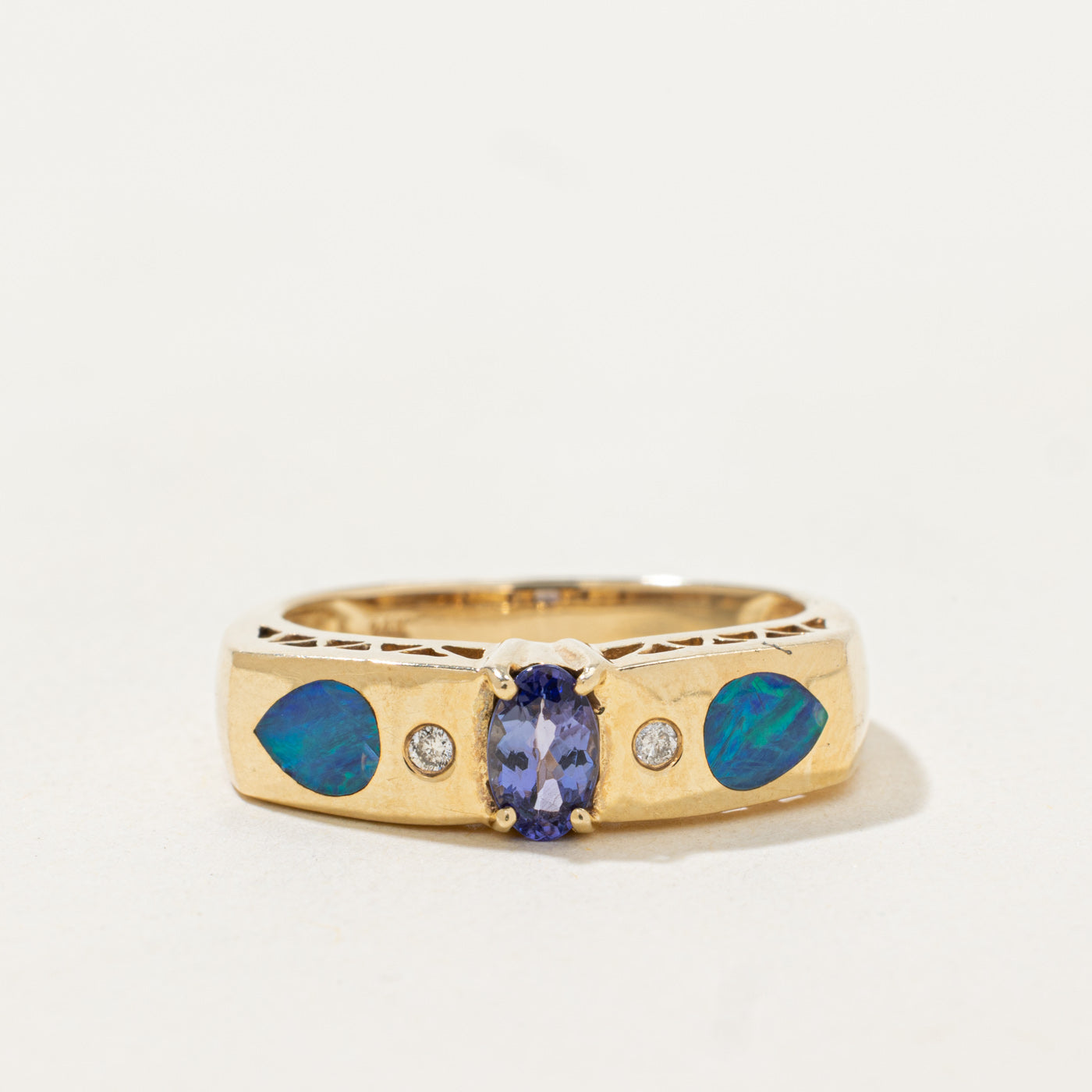 Tanzanite, Opal & Diamond Soft Square Band | 0.64ctw, 0.03ctw | SZ 7.25 |