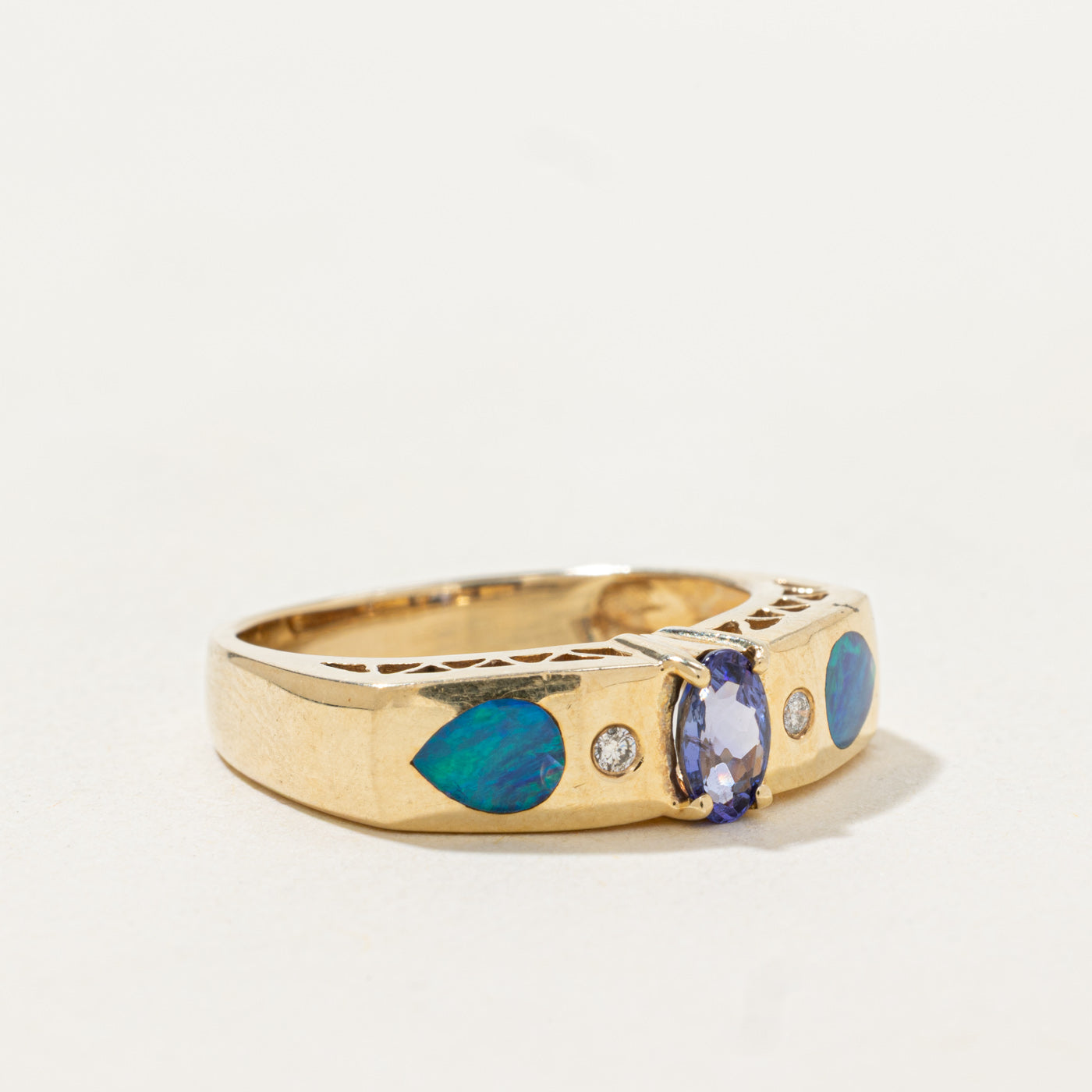 Tanzanite, Opal & Diamond Soft Square Band | 0.64ctw, 0.03ctw | SZ 7.25 |