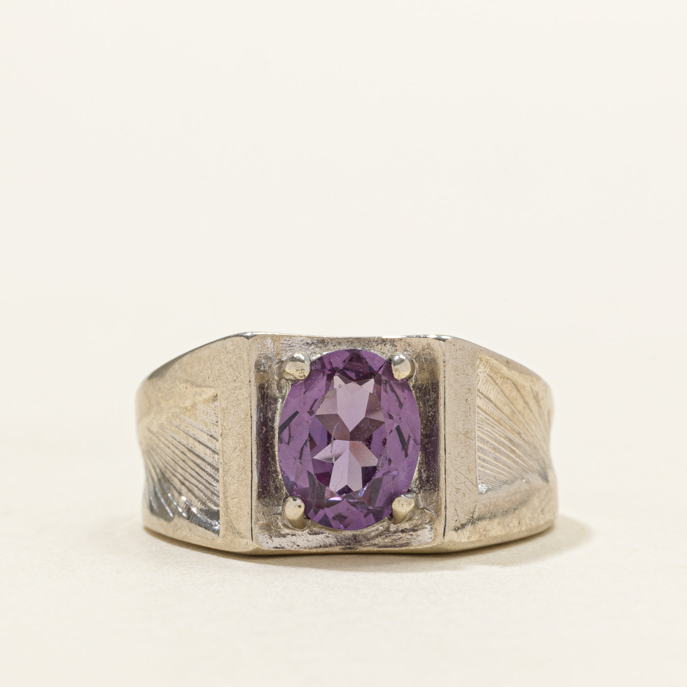 Oval Cut Purple Sapphire Textured Chunky Ring | 1.80ct | SZ 8.25