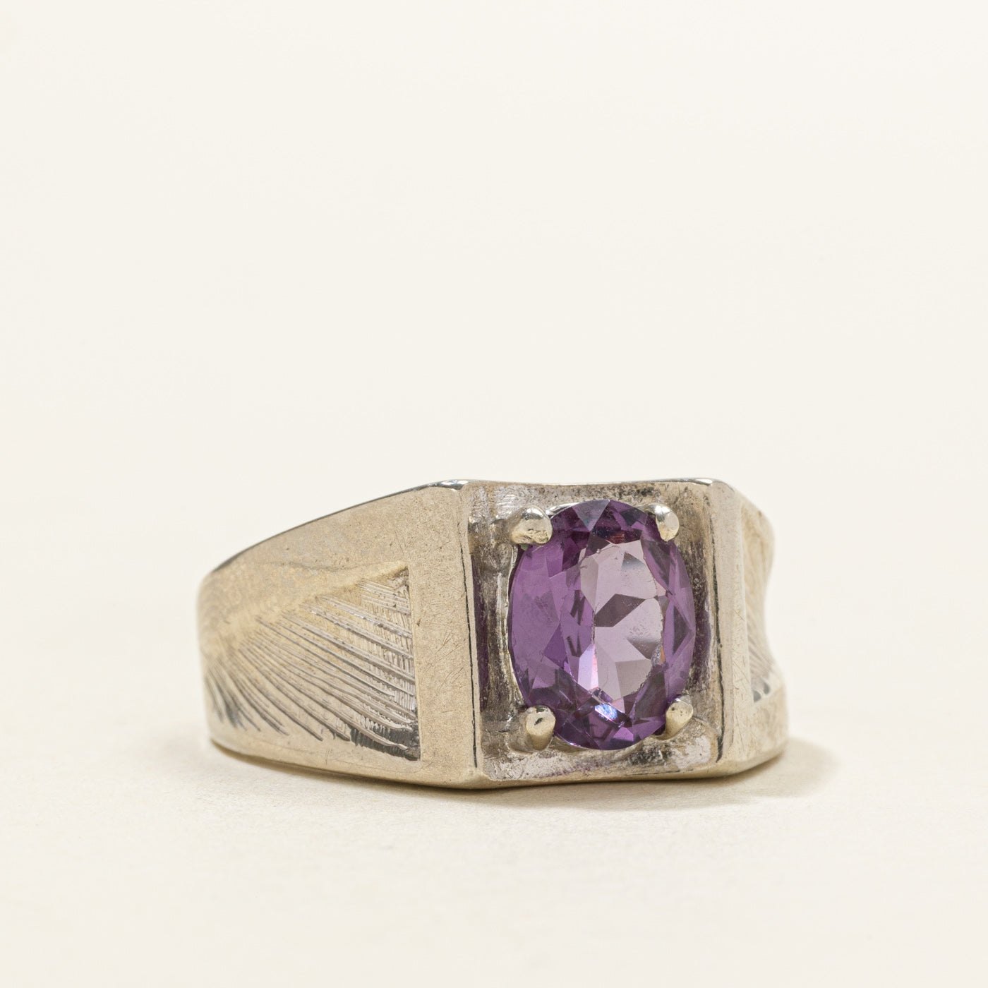 Oval Cut Purple Sapphire Textured Chunky Ring | 1.80ct | SZ 8.25
