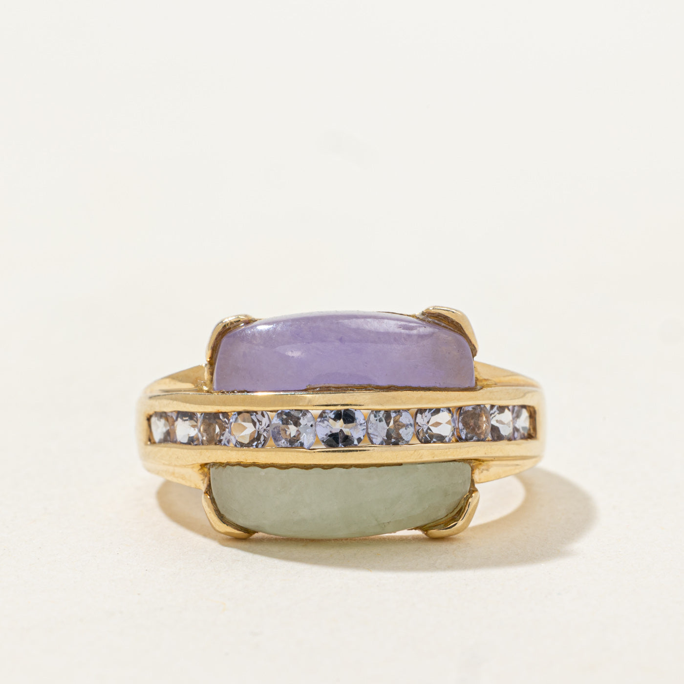 Two Tone Jadeite & Tanzanite Cocktail Ring | 2.8ctw | SZ 8.25 |