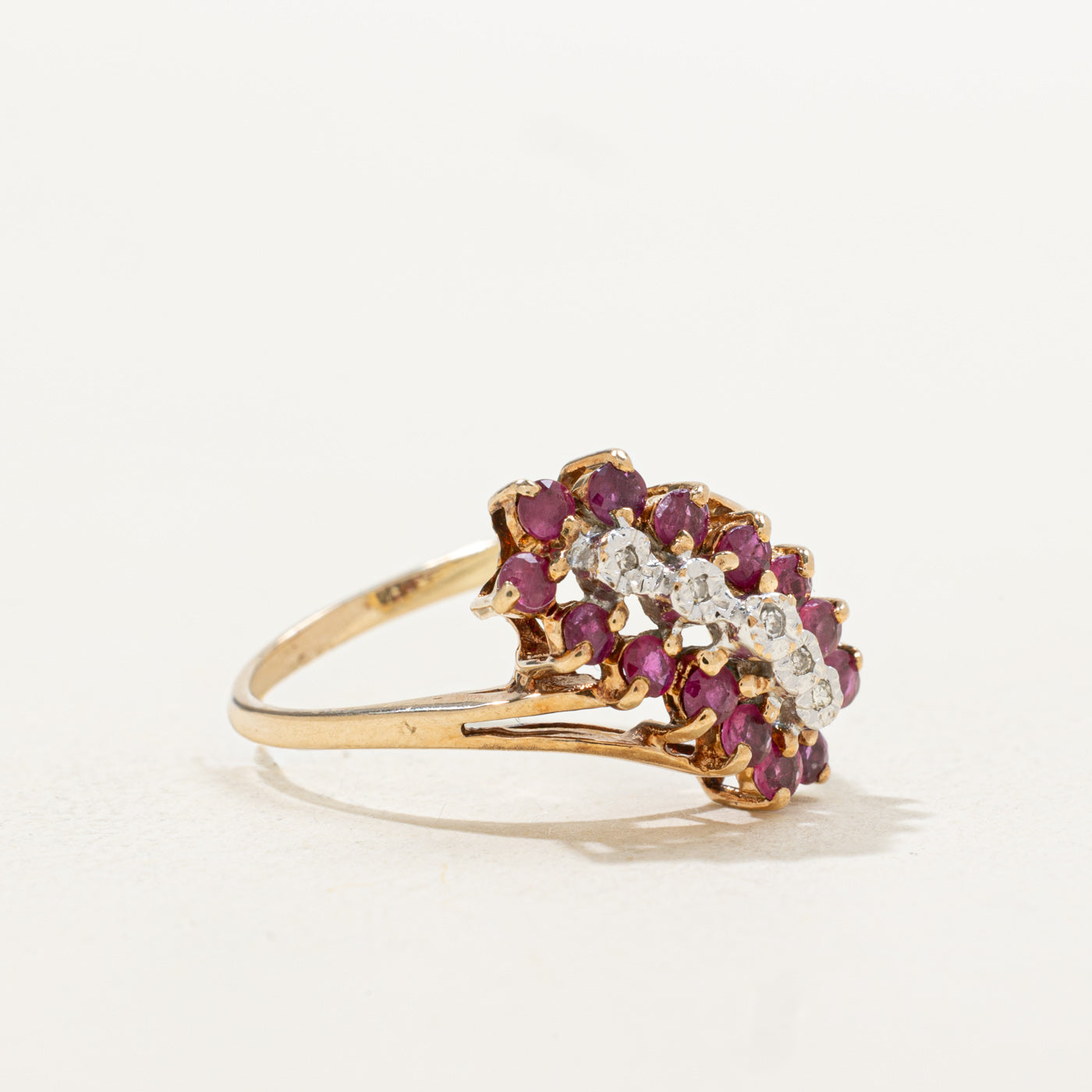 Ruby & Diamond Diagonal Cluster Bypass Ring | 0.63ctw, 0.01ctw | SZ 7.0 |