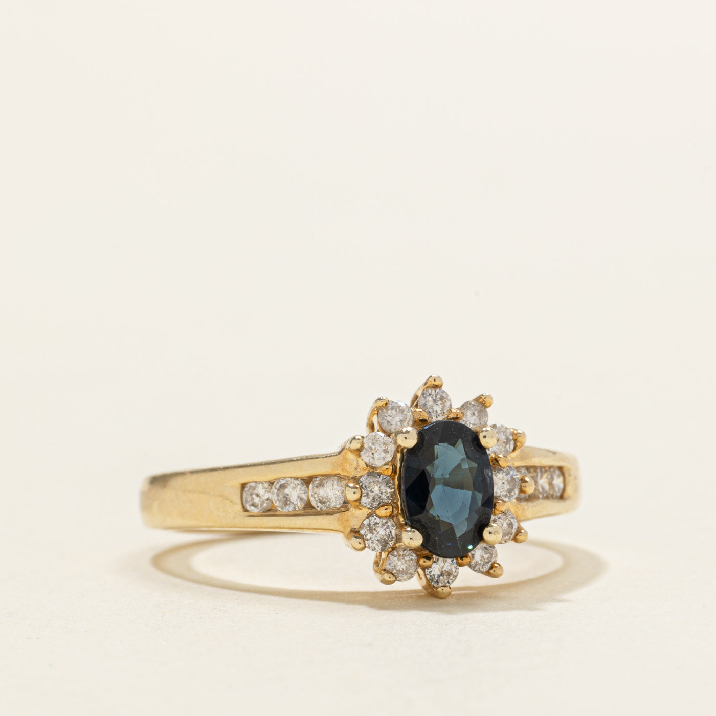 Oval Cut Sapphire & Diamond Petal Halo Ring | 0.40ct, 0.14ctw | SZ 7.0