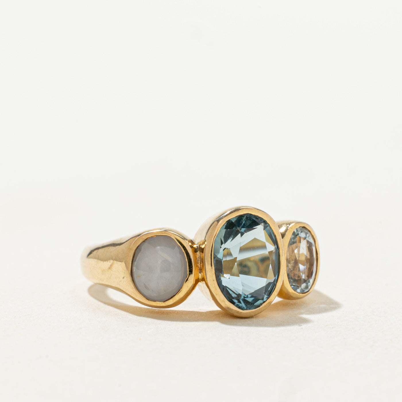Multi Gemstone Three Stone Bezel Set Ring | 3.58ctw | SZ 6.0 |
