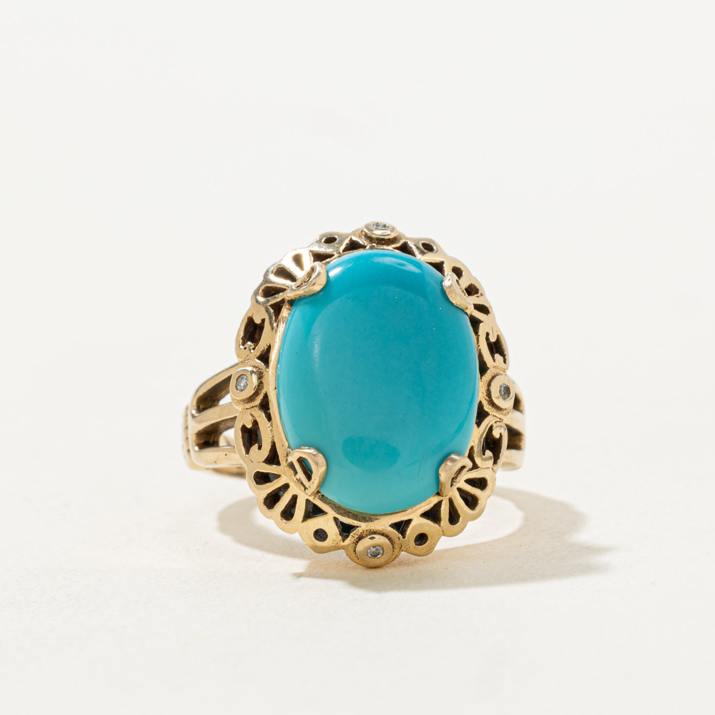Turquoise & Diamond Ornate Cocktail Ring | 5.8ct, 0.02ctw | SZ 7.75 |