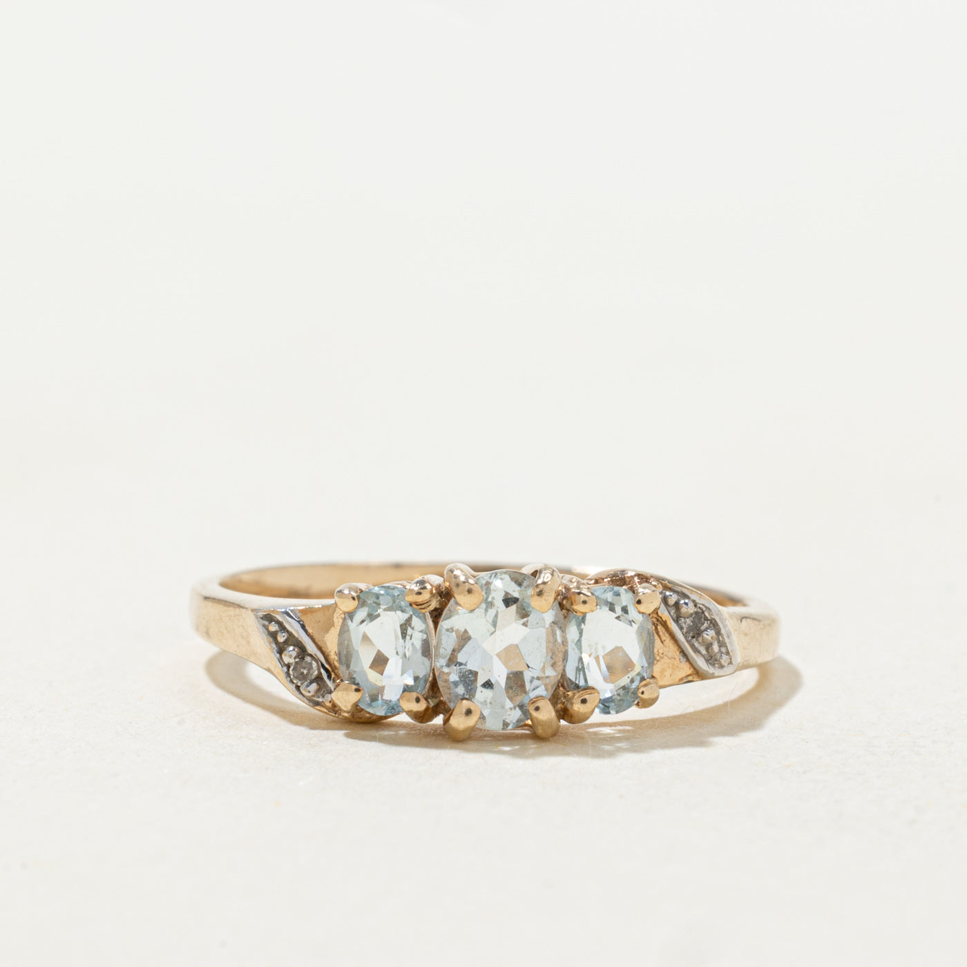 Three Stone Aquamarine & Diamond Ring | 0.54ctw, 0.01ctw | SZ 6.75 |
