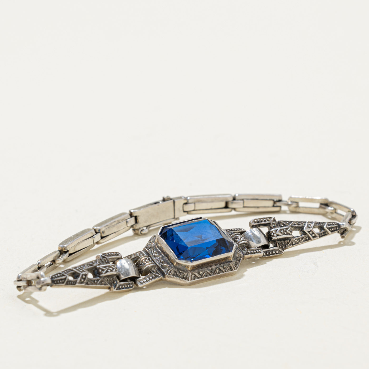 Sterling Silver Synthetic Spinel Engraved Bracelet | 6.00ct | 6.5"