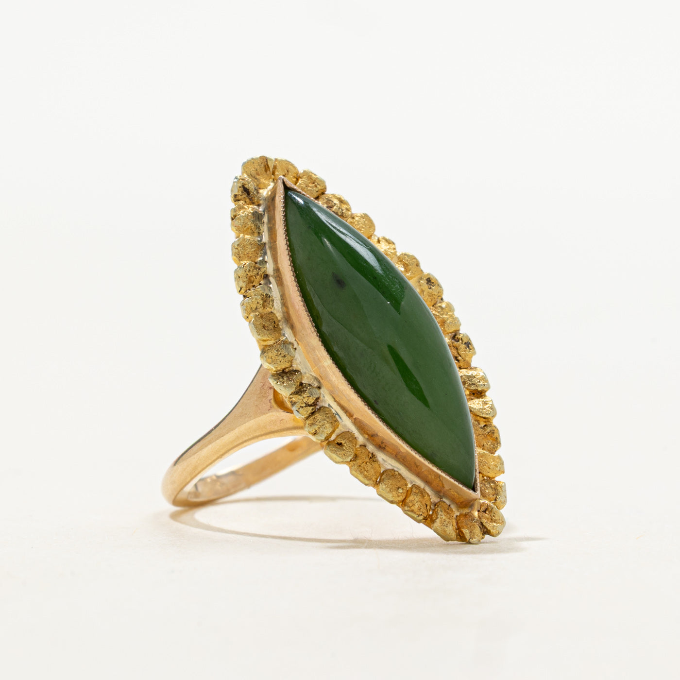 Nephrite Jade Textured Navette Ring | 4.07ct | SZ 6.25 |