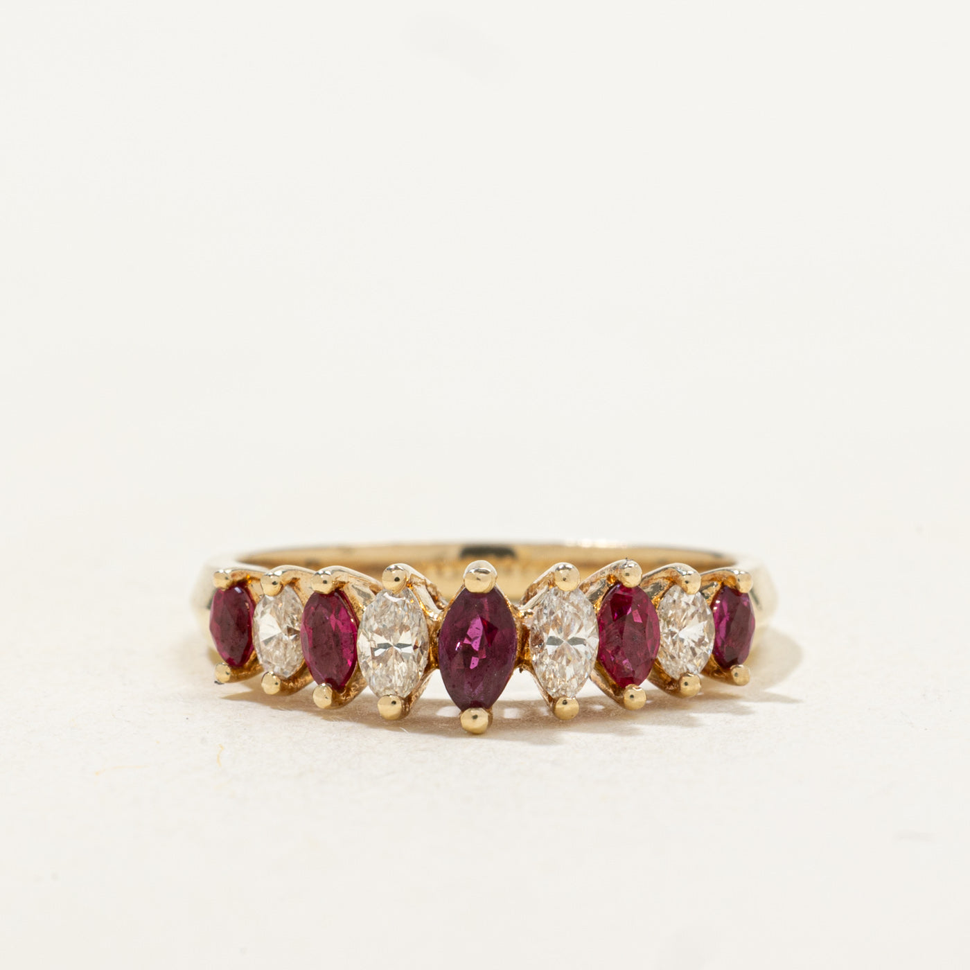 Marquise Cut Synthetic Ruby & Diamond Ring | 0.3ctw, 0.22ctw | SZ 6.75