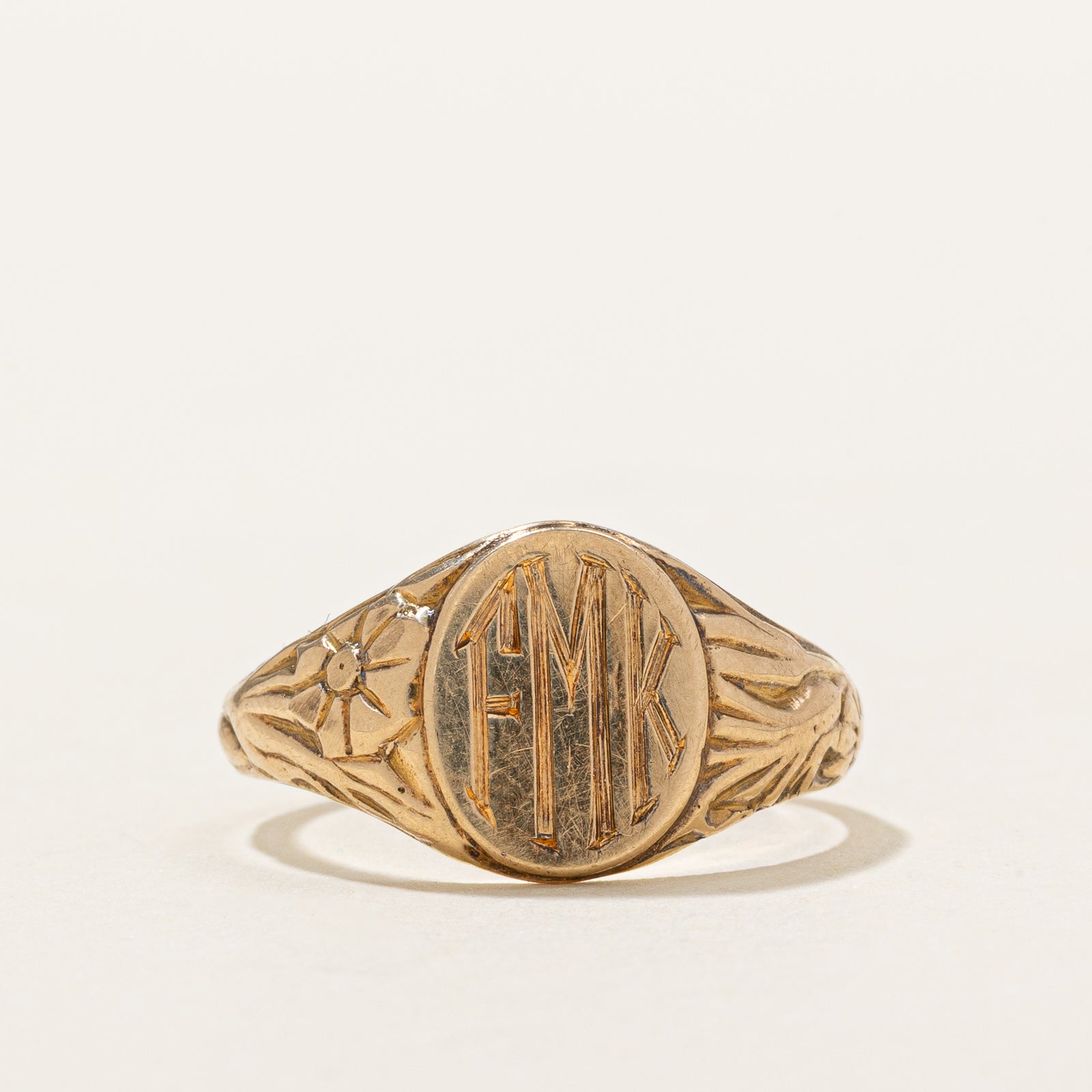 'Birks' 14k Yellow Gold "FMK" Initial Signet Ring | SZ 6.25