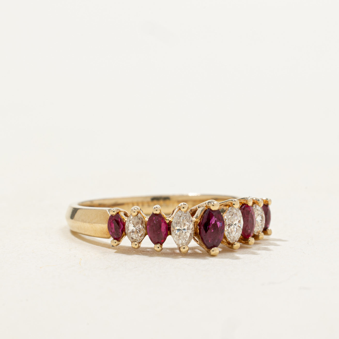 Marquise Cut Synthetic Ruby & Diamond Ring | 0.3ctw, 0.22ctw | SZ 6.75