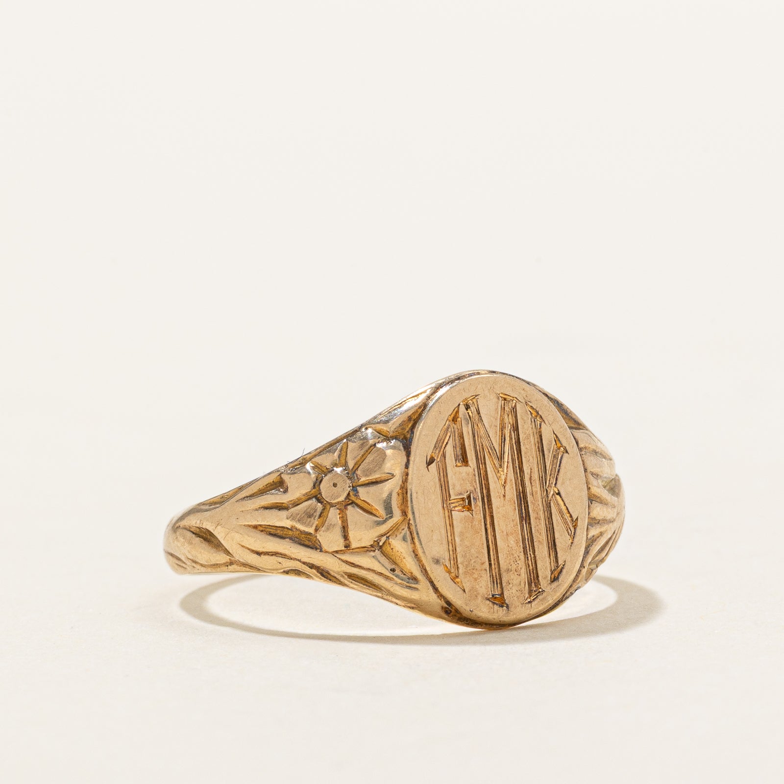 'Birks' 14k Yellow Gold "FMK" Initial Signet Ring | SZ 6.25