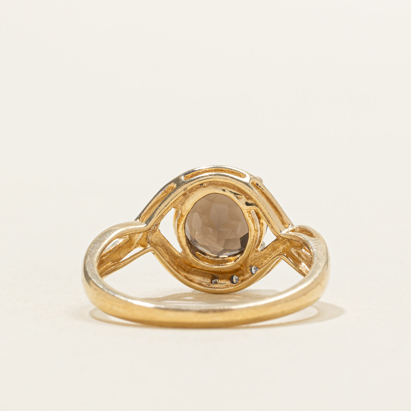 Round Cut Smoky Quartz & Diamond Cross Over Ring | 1.50ct, 0.03ct | SZ 7.0
