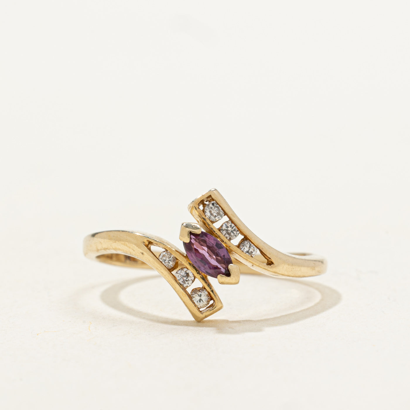 Marquise Cut Amethyst & Diamond Bypass Ring | 0.11ct, 0.04ctw | SZ 6.25 |