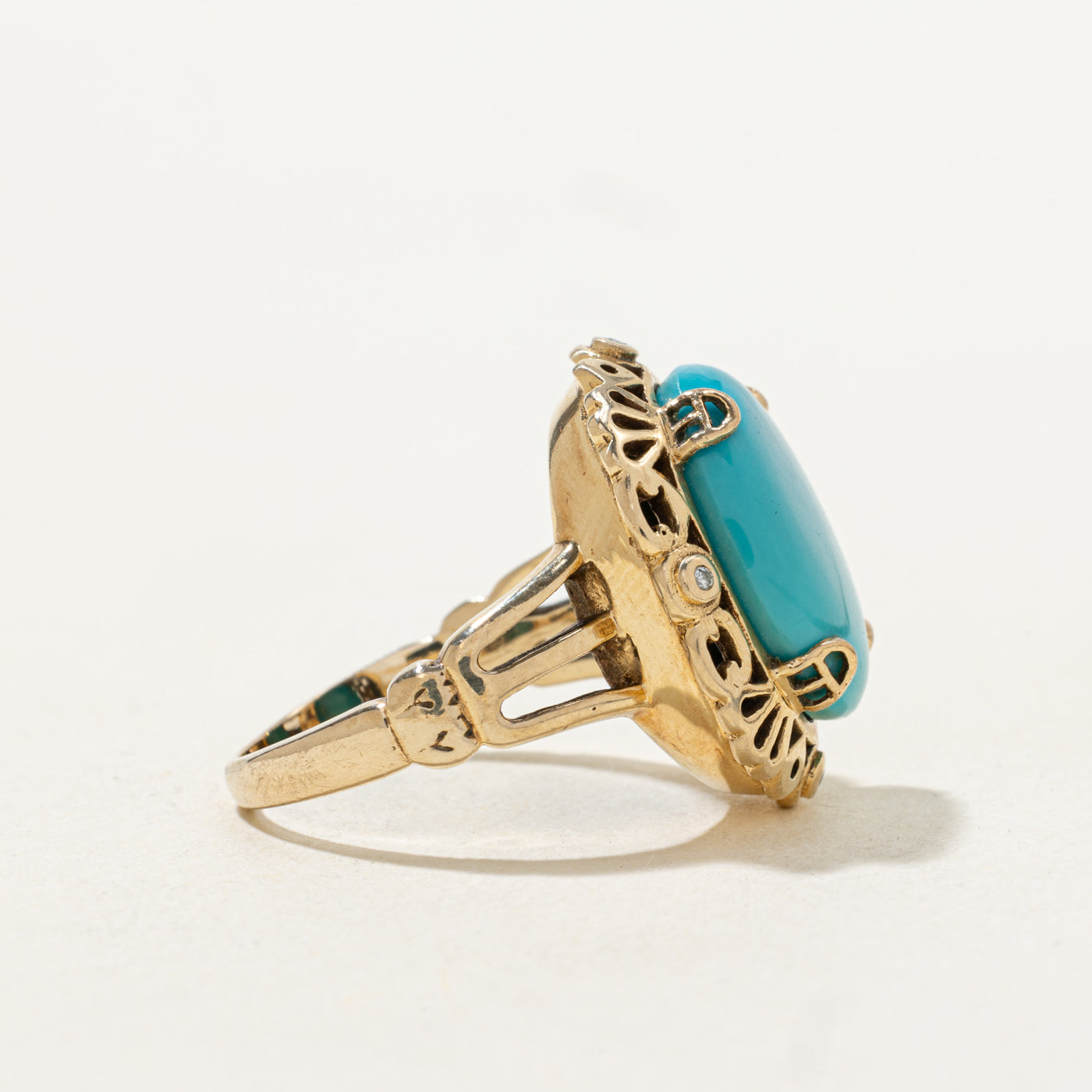 Turquoise & Diamond Ornate Cocktail Ring | 5.8ct, 0.02ctw | SZ 7.75 |