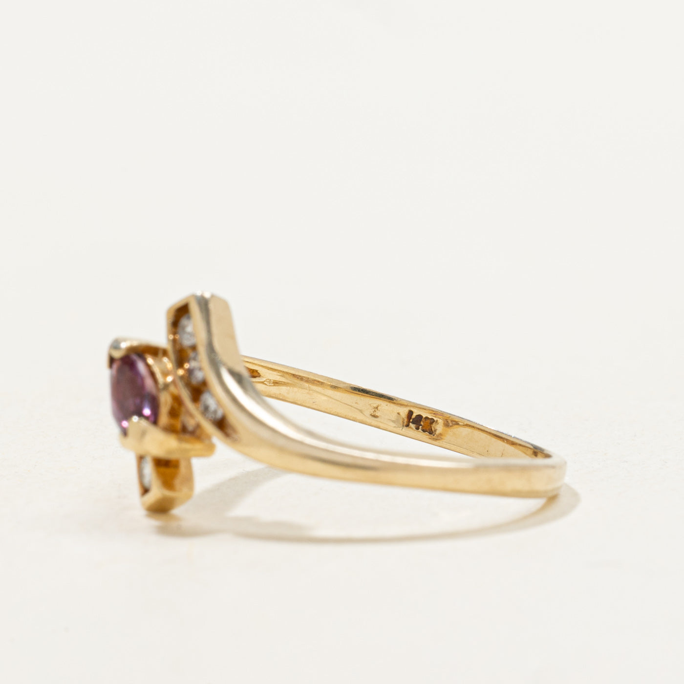 Marquise Cut Amethyst & Diamond Bypass Ring | 0.11ct, 0.04ctw | SZ 6.25 |