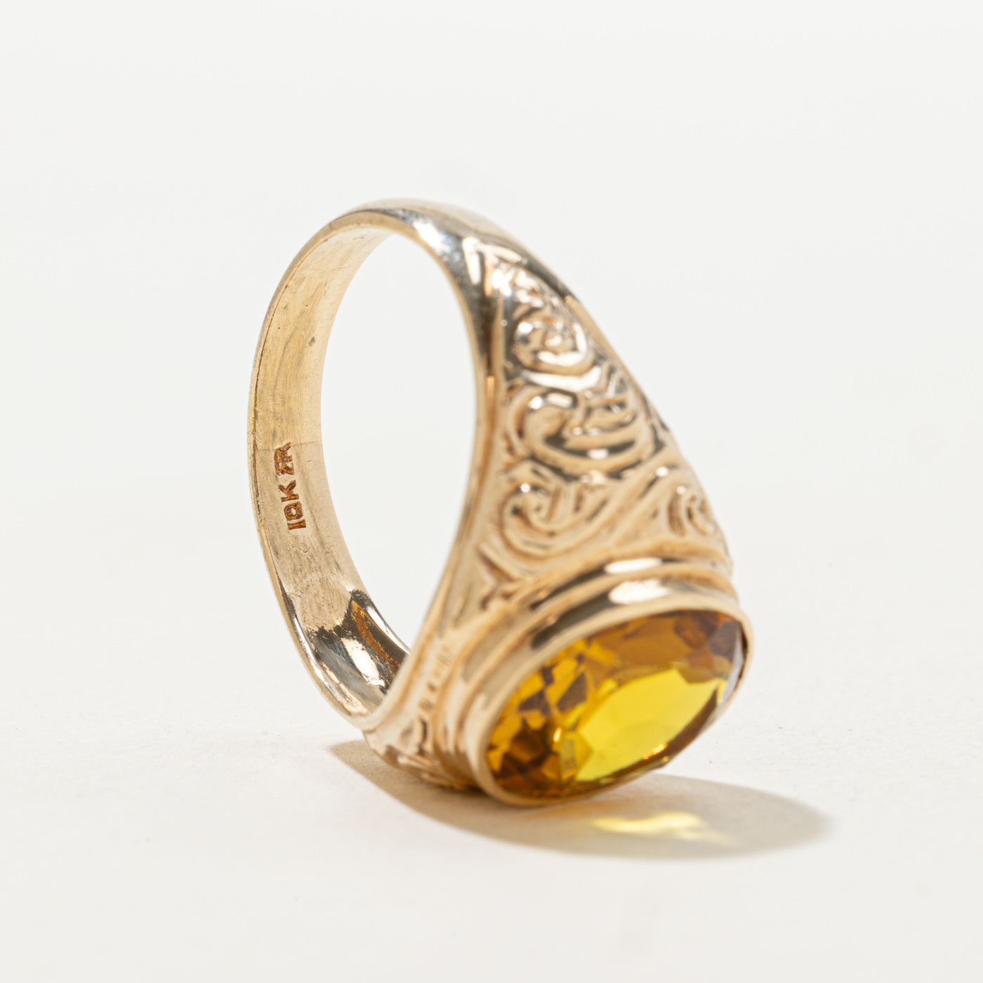 Synthetic Sapphire Engraved Scrollwork Ring | 4.45ct | SZ 9.5 |