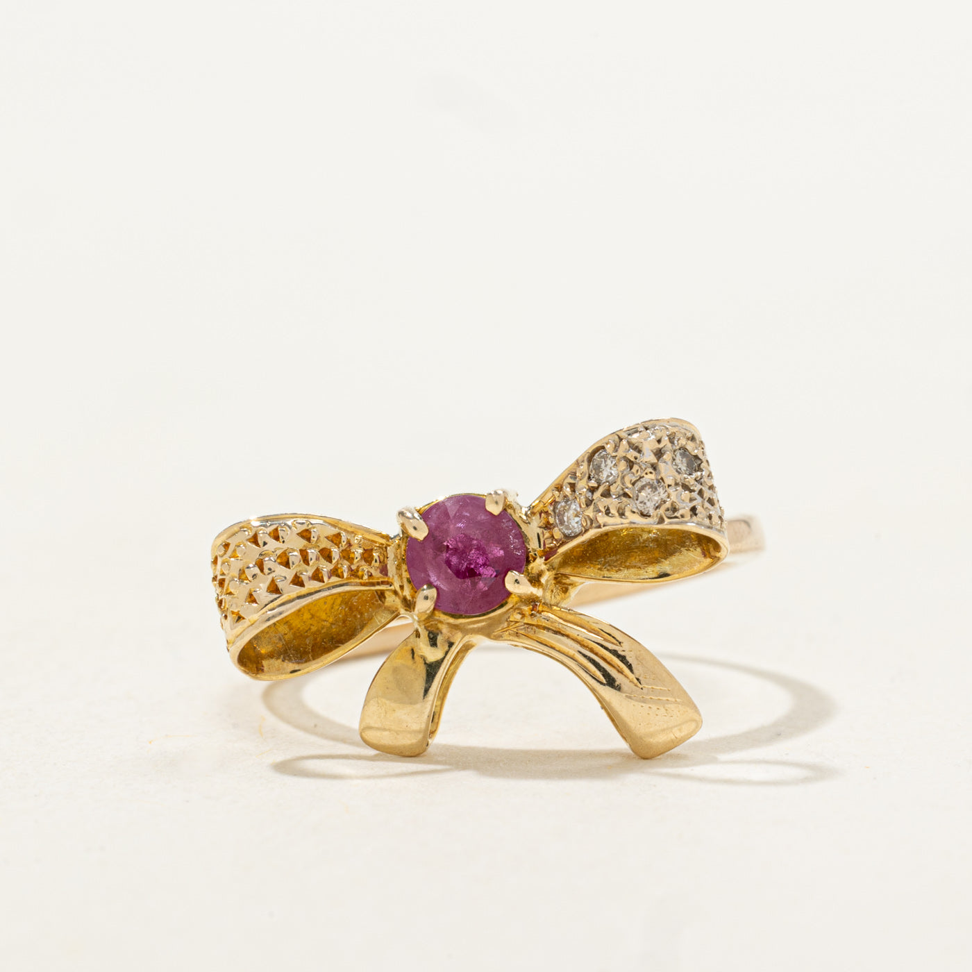 Ruby & Diamond Bow Ring | 0.24ct, 0.02ctw | SZ 6.0 |