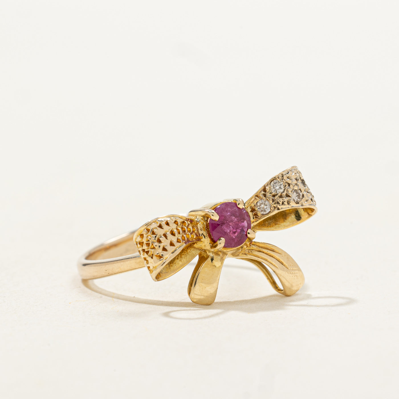 Ruby & Diamond Bow Ring | 0.24ct, 0.02ctw | SZ 6.0 |