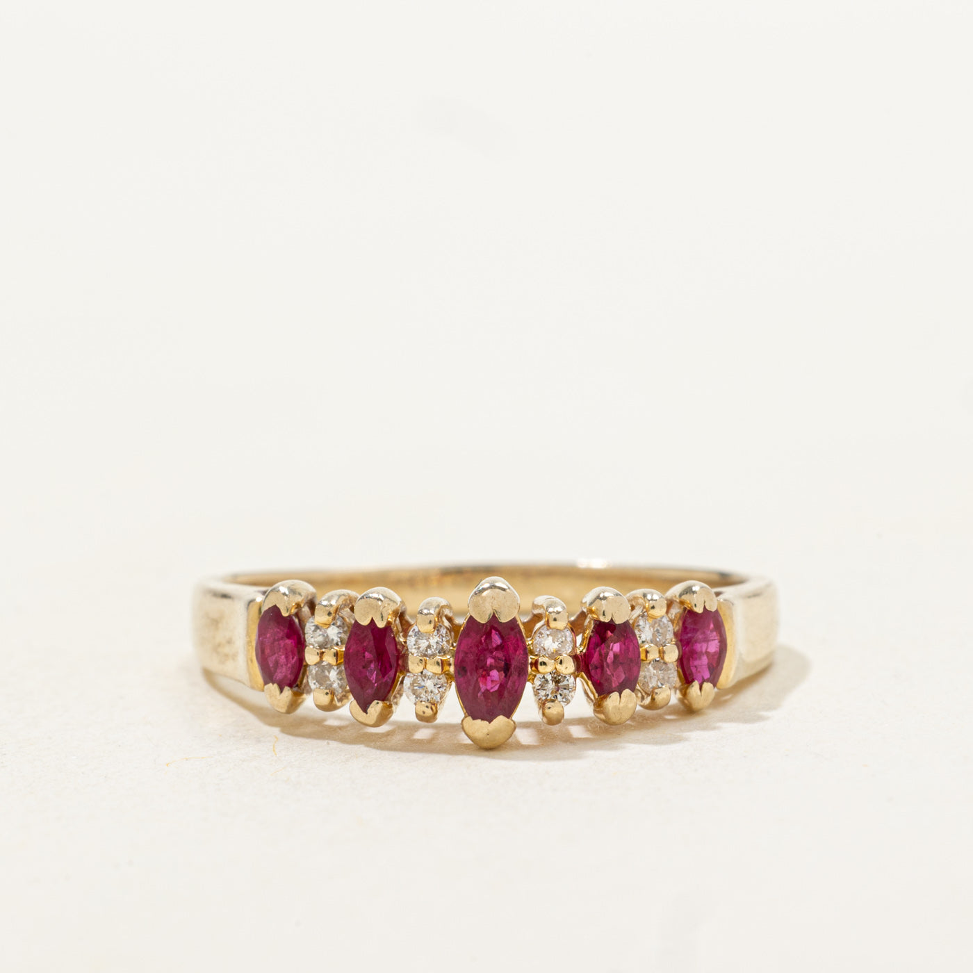 Semi Eternity Marquise Cut Ruby & Diamond Ring | 0.08ctw | SZ 9.75 |