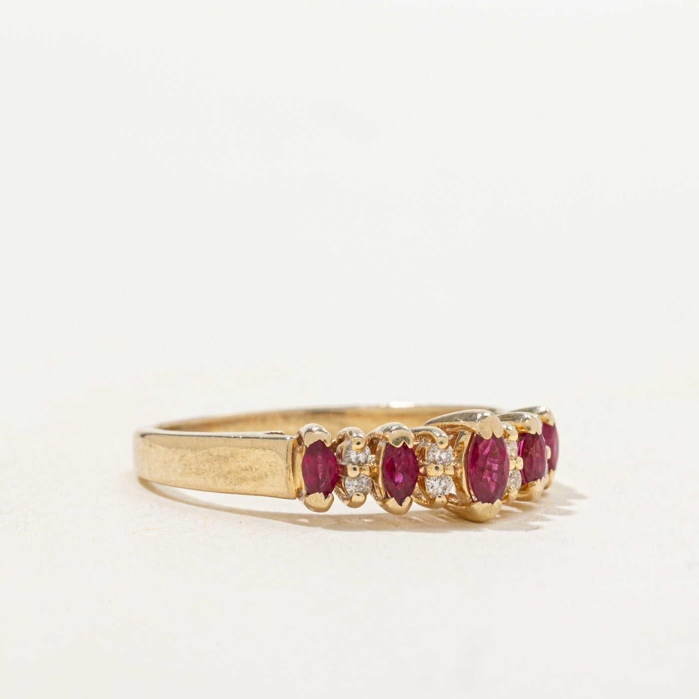 Semi Eternity Marquise Cut Ruby & Diamond Ring | 0.08ctw | SZ 9.75 |