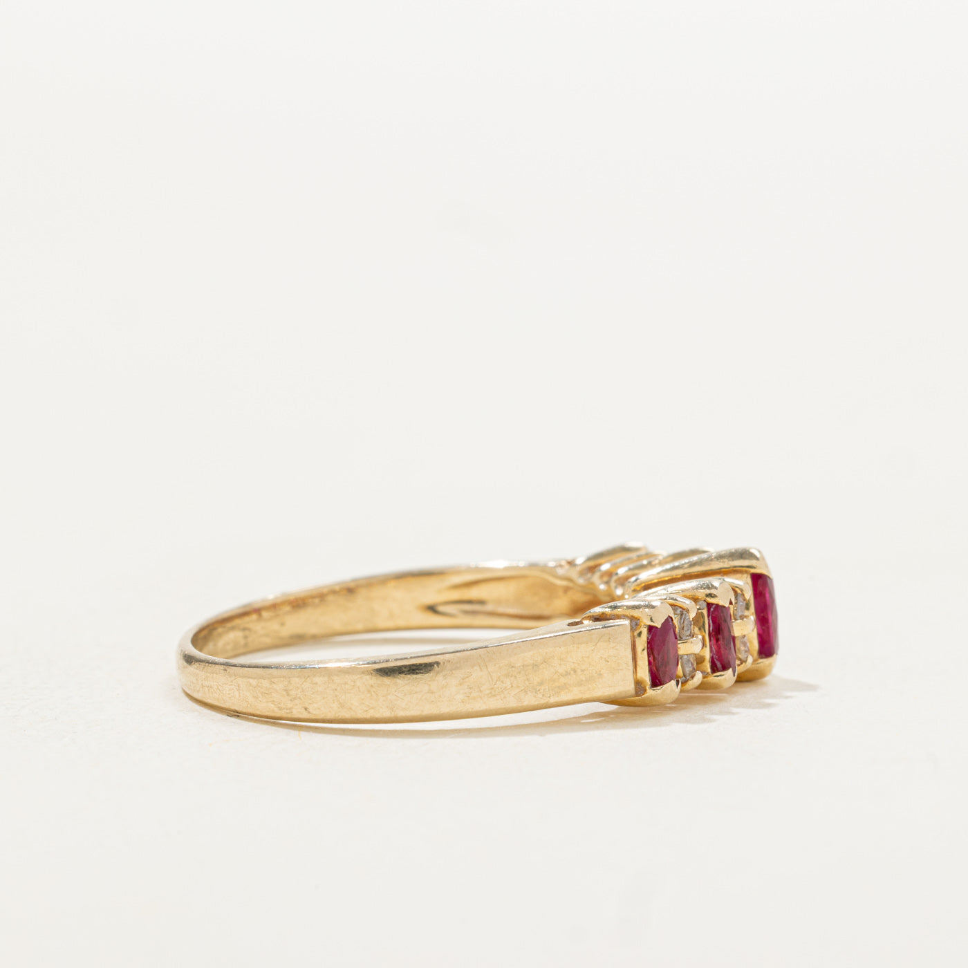 Semi Eternity Marquise Cut Ruby & Diamond Ring | 0.08ctw | SZ 9.75 |