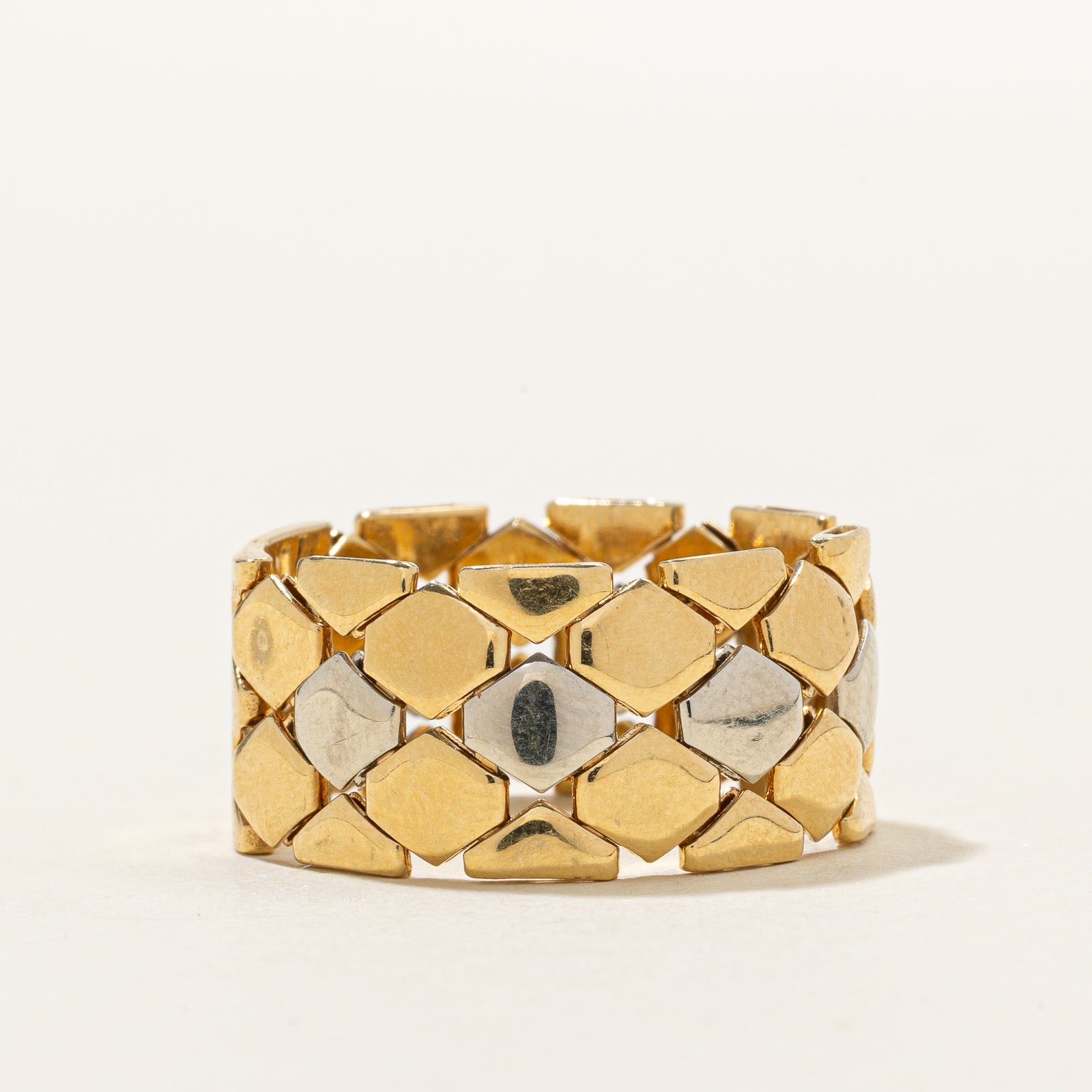 Italian 18k Two Tone Gold Flat Chain Ring | 10.5mm| SZ 9.25