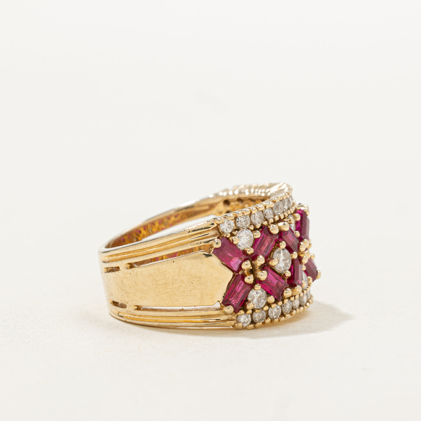 Ruby & Diamond Floral Patterned Band | 1.44ctw, 0.58ctw | SZ 7.0 |