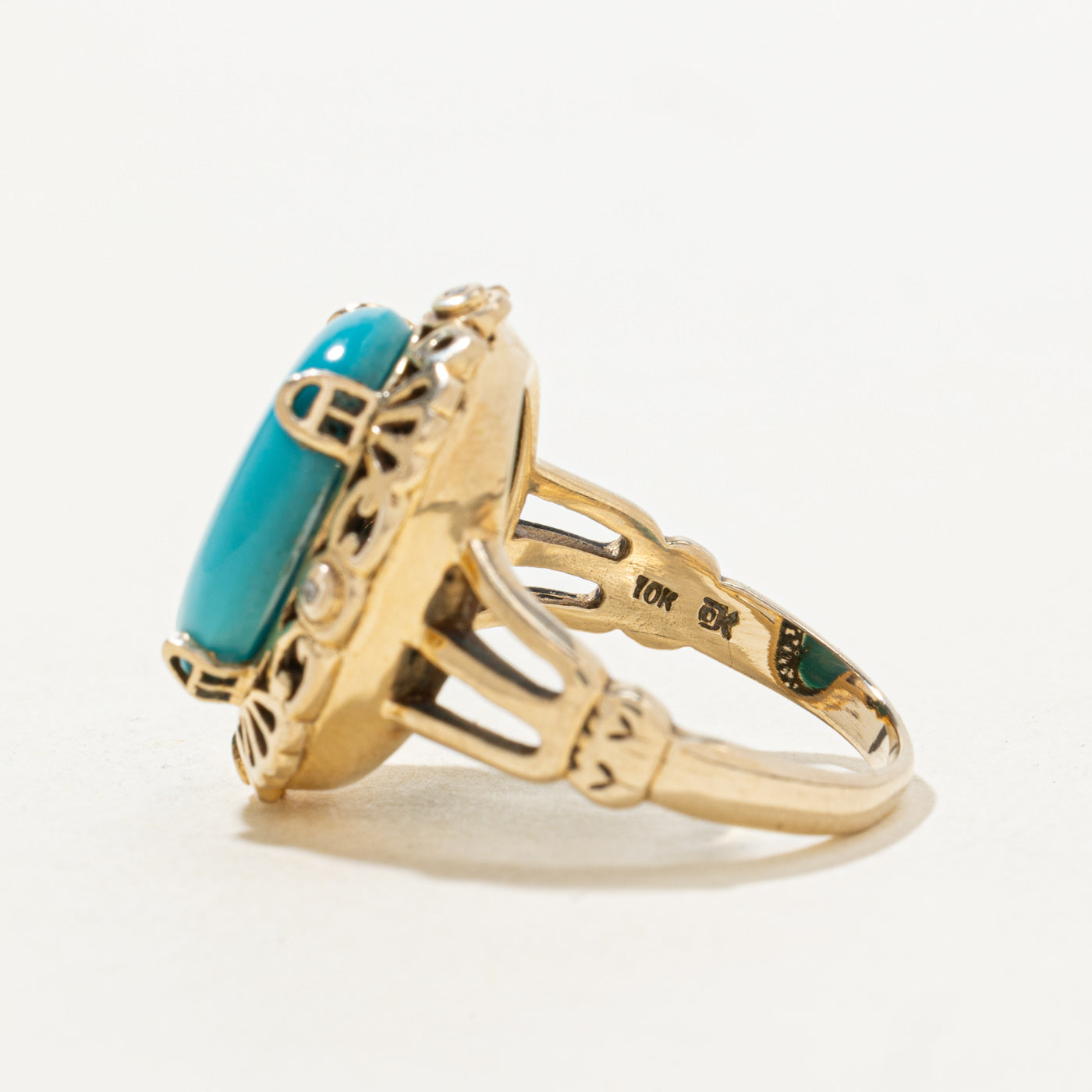 Turquoise & Diamond Ornate Cocktail Ring | 5.8ct, 0.02ctw | SZ 7.75 |