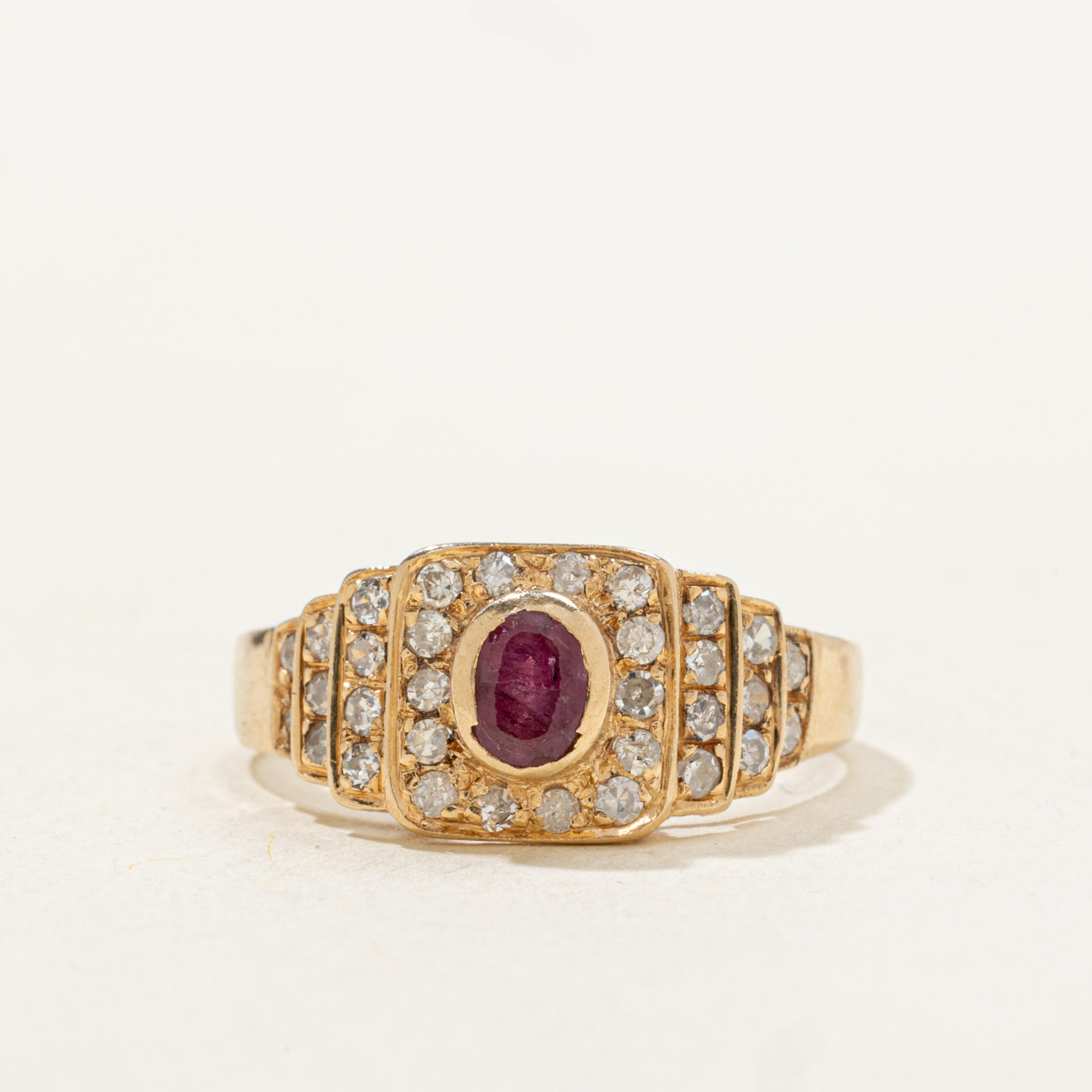 Ruby & Diamond Halo Step Shank Ring | 0.24ct, 0.32ctw | SZ 5.75 |