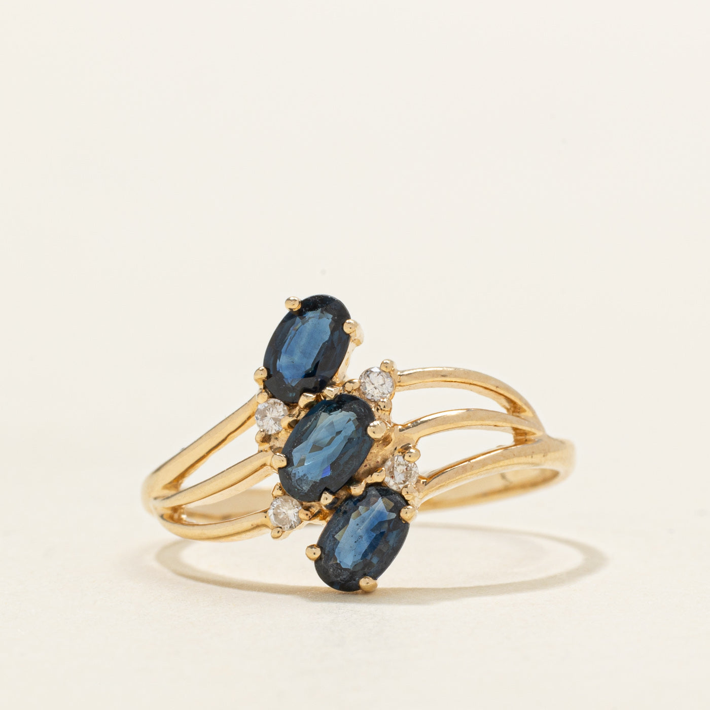 Three Stone Oval Cut Sapphire & Diamond Ring | SZ 7.0