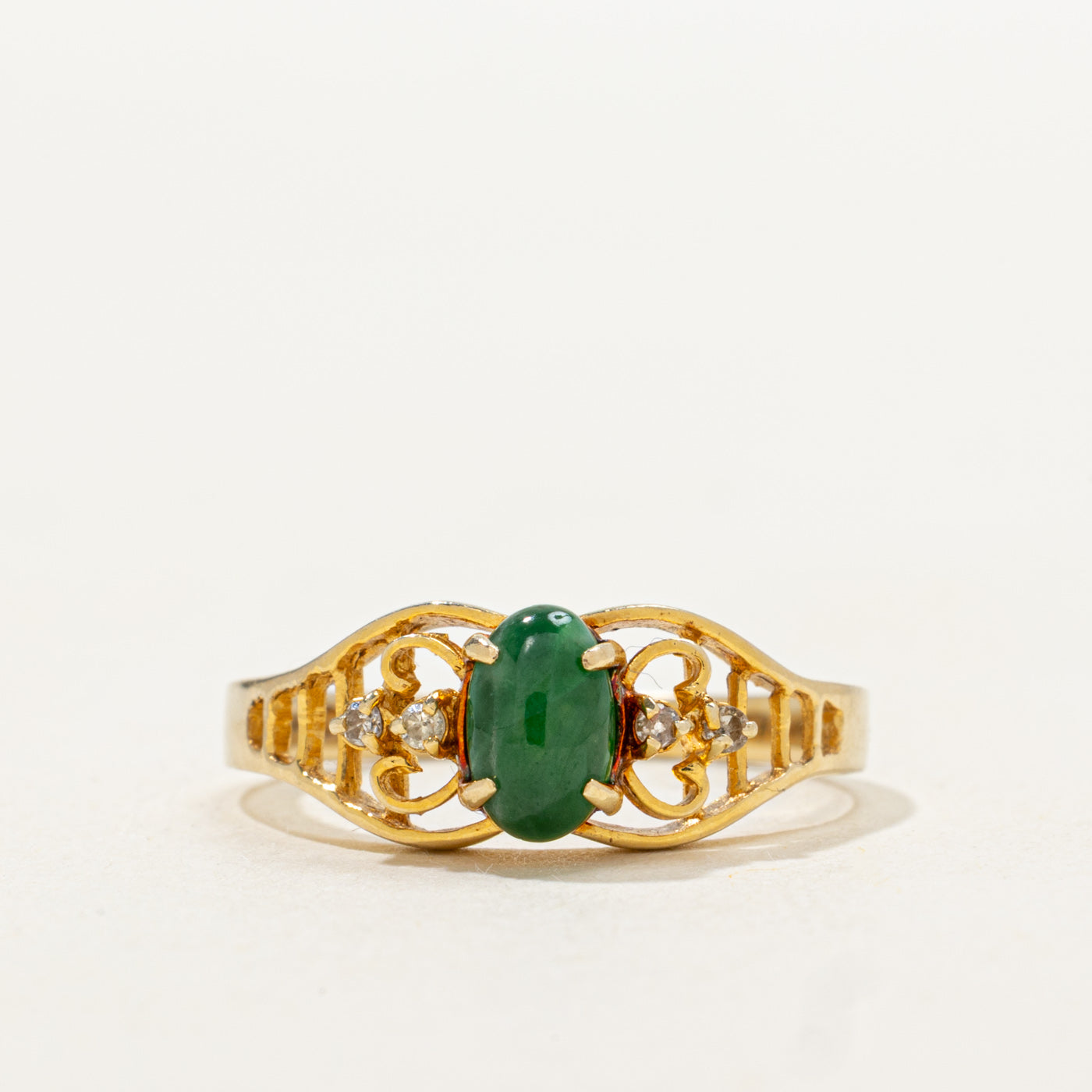 Oval Cabochon Jadeite & Diamond Openwork Ring | 0.40ctw, 0.02ctw | SZ 6.0 |