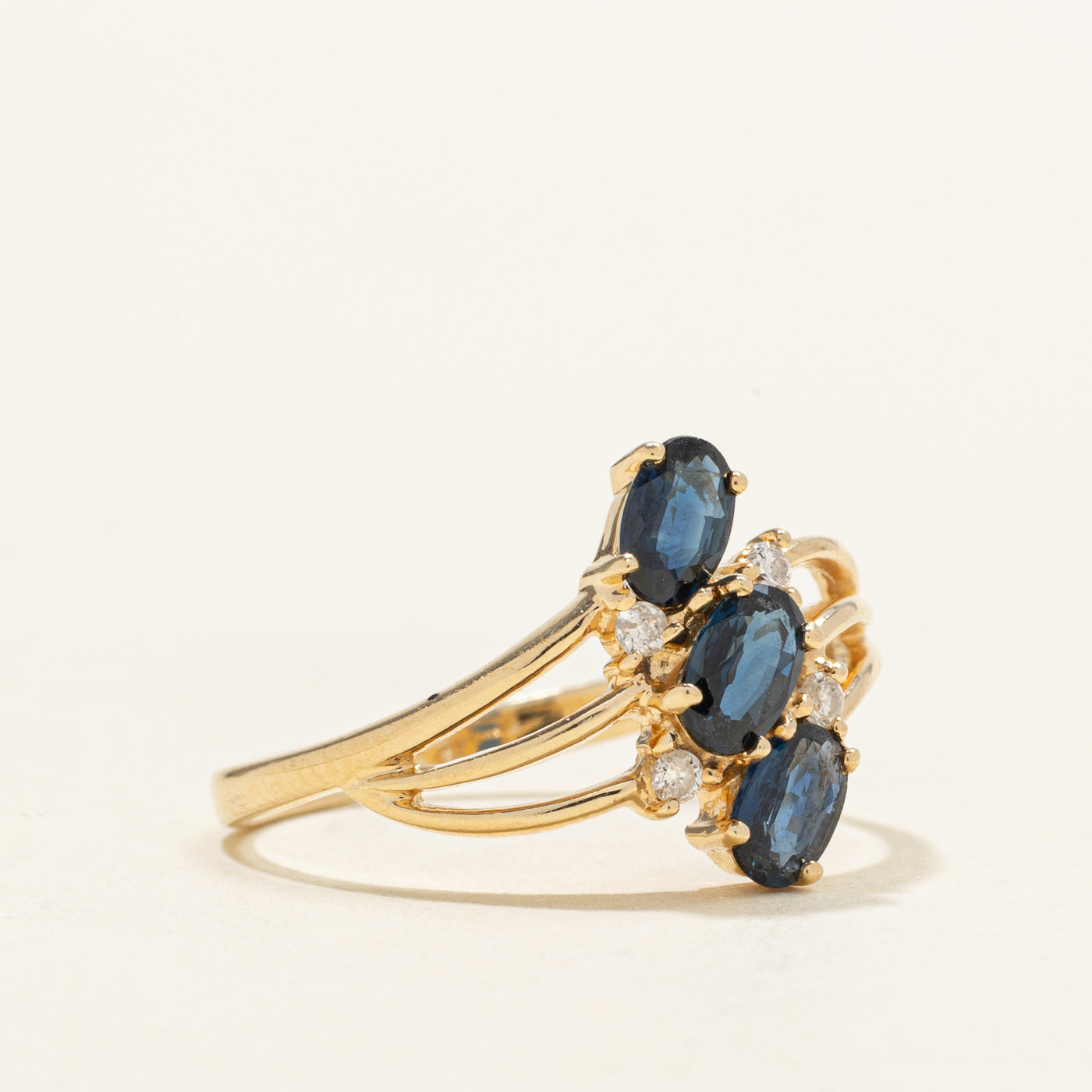Three Stone Oval Cut Sapphire & Diamond Ring | SZ 7.0