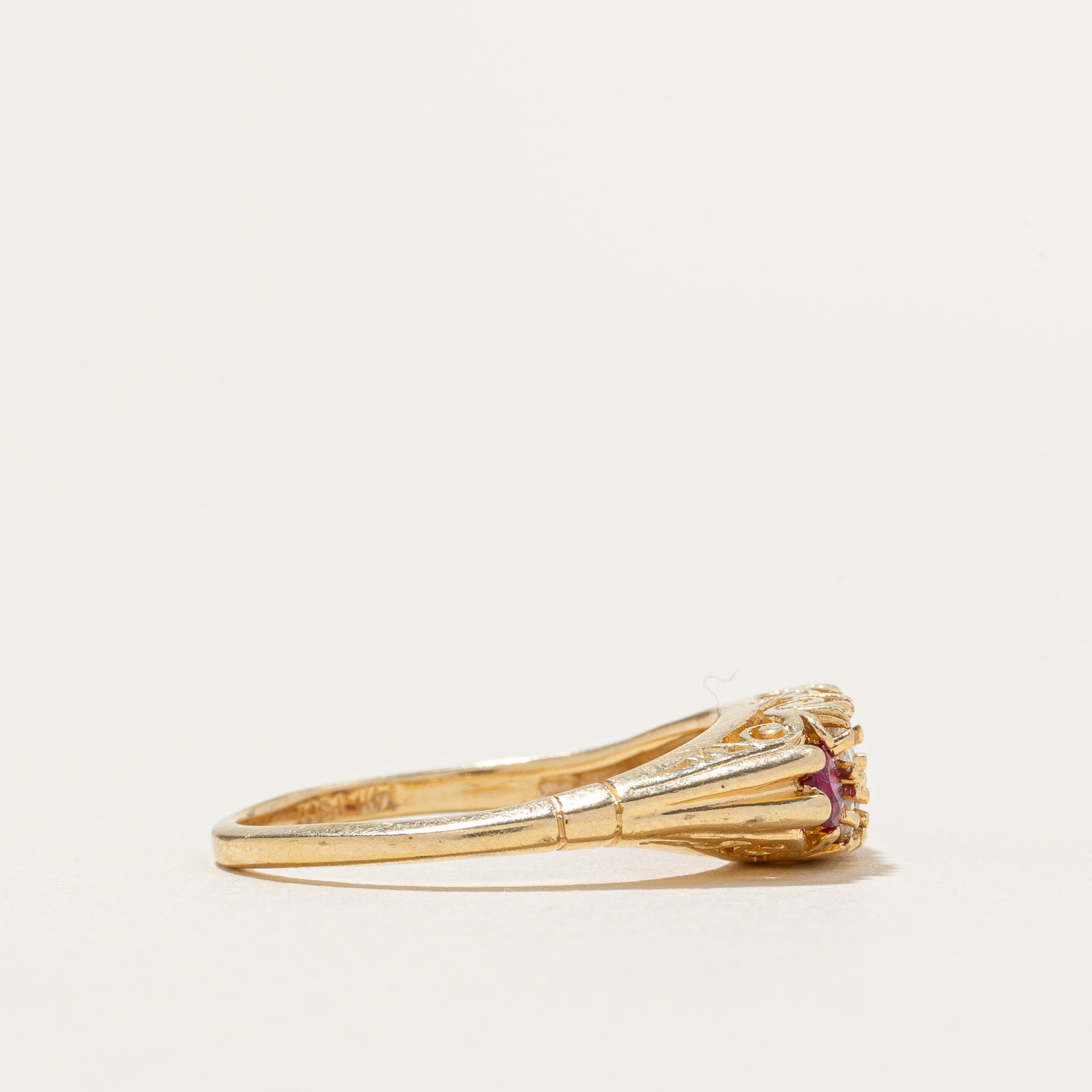 Synthetic Ruby & Diamond Cluster Ring | 0.65ctw, 0.20ctw | SZ 7