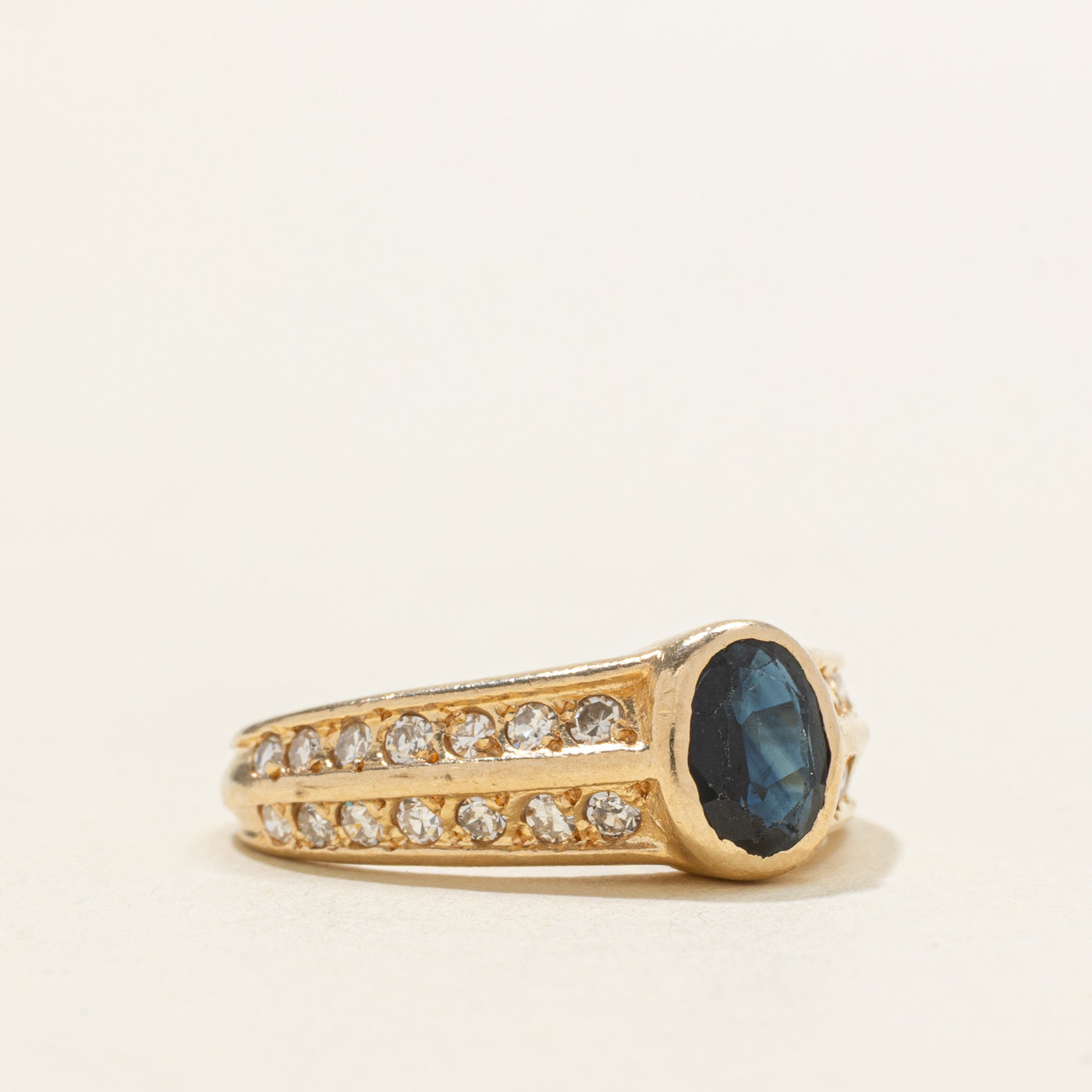 Bezel Set Sapphire & Diamond Accented Ring | SZ 6.5