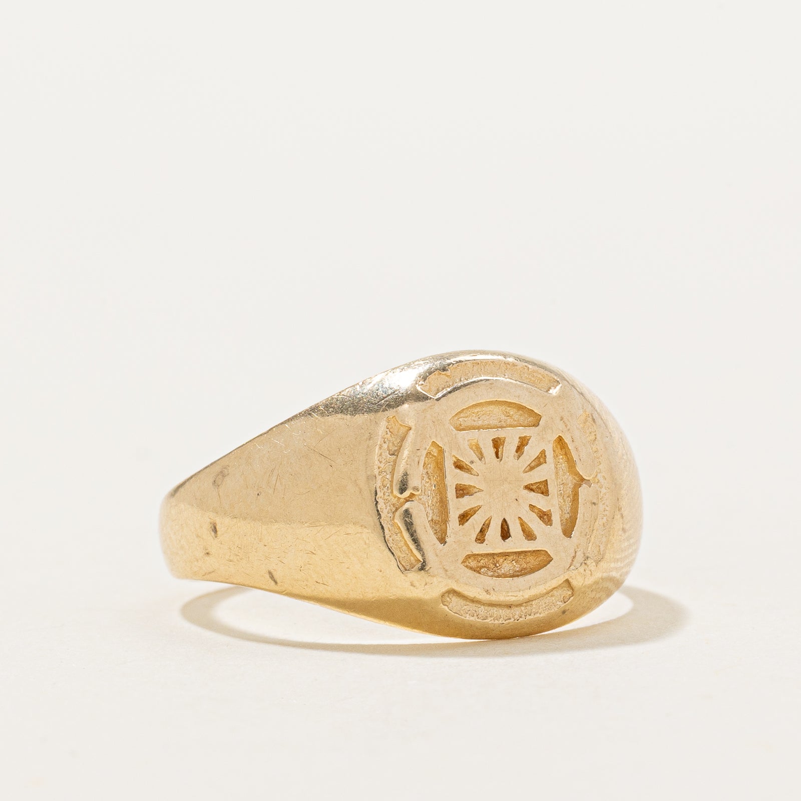 14K Yellow Gold Nautical Helm Signet Ring | SZ 7