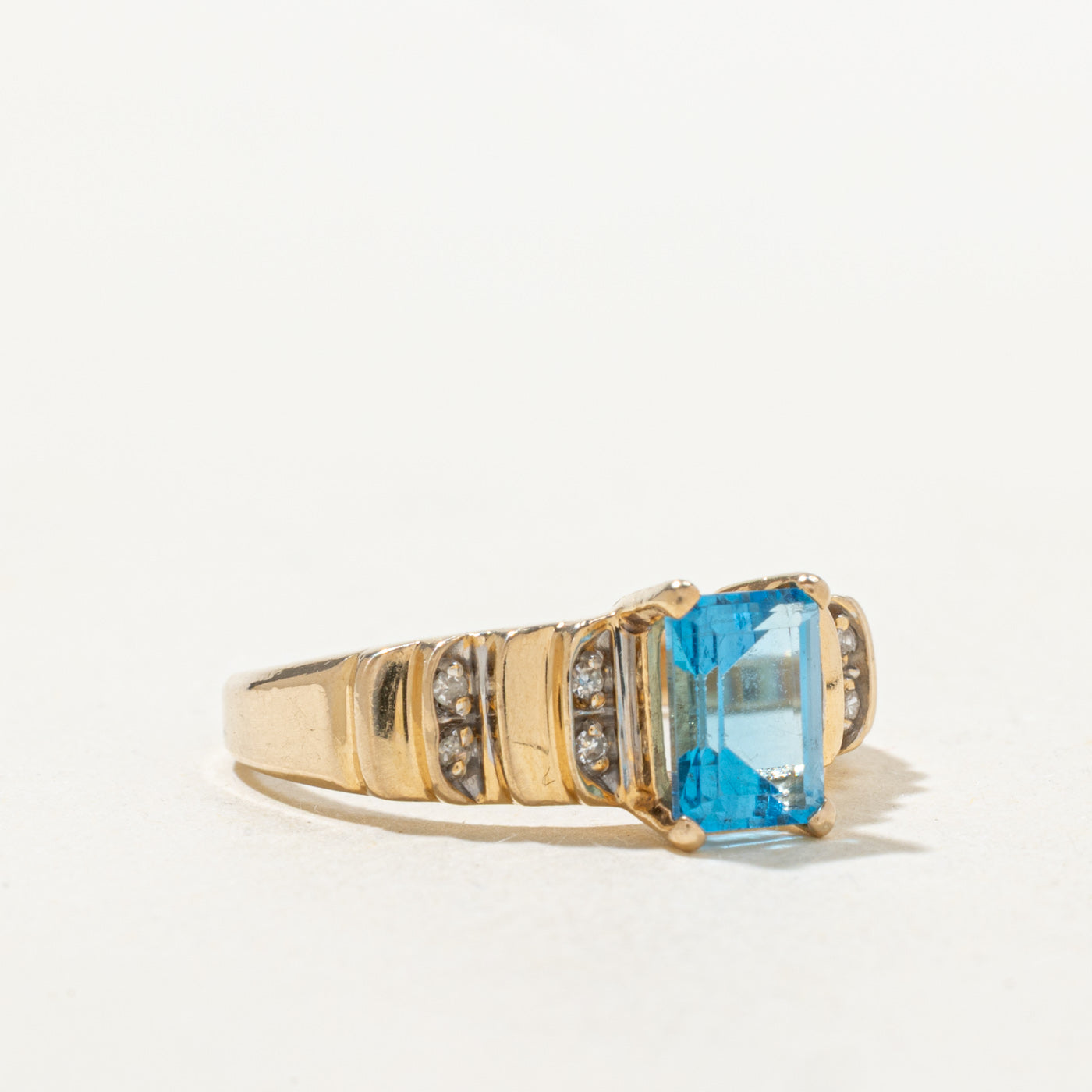 Emerald Cut Topaz & Diamond Ring | 1.15ct, 0.04ctw | SZ 6.75 |