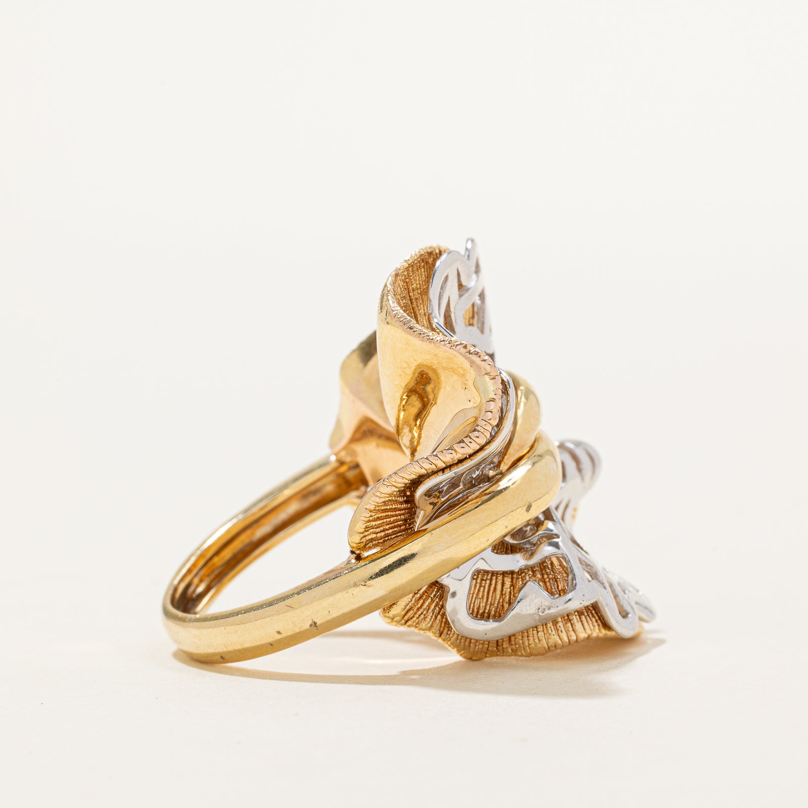 14k Two Tone Gold Abstract Design Cocktail Ring | SZ 8