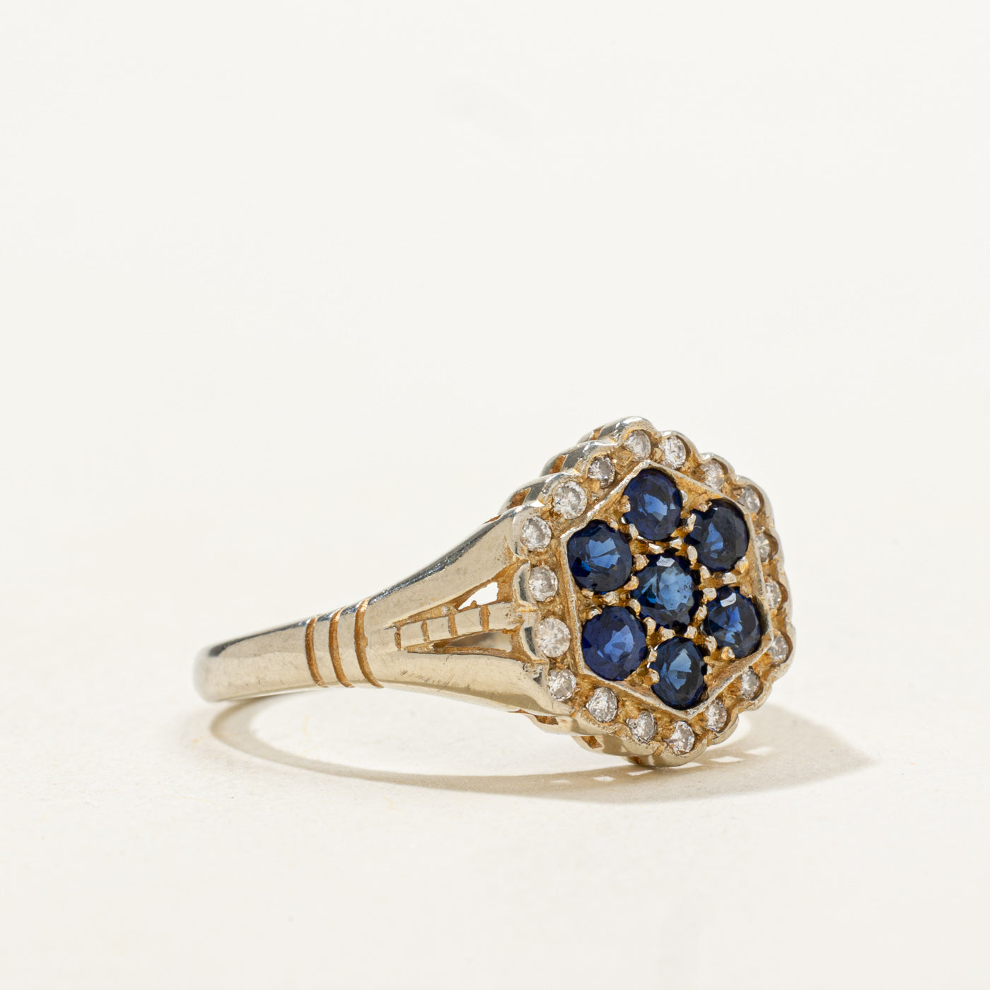 Sapphire & Diamond Hexagon Cluster Ring | 0.1ctw, 0.09ctw | SZ 6.5 |
