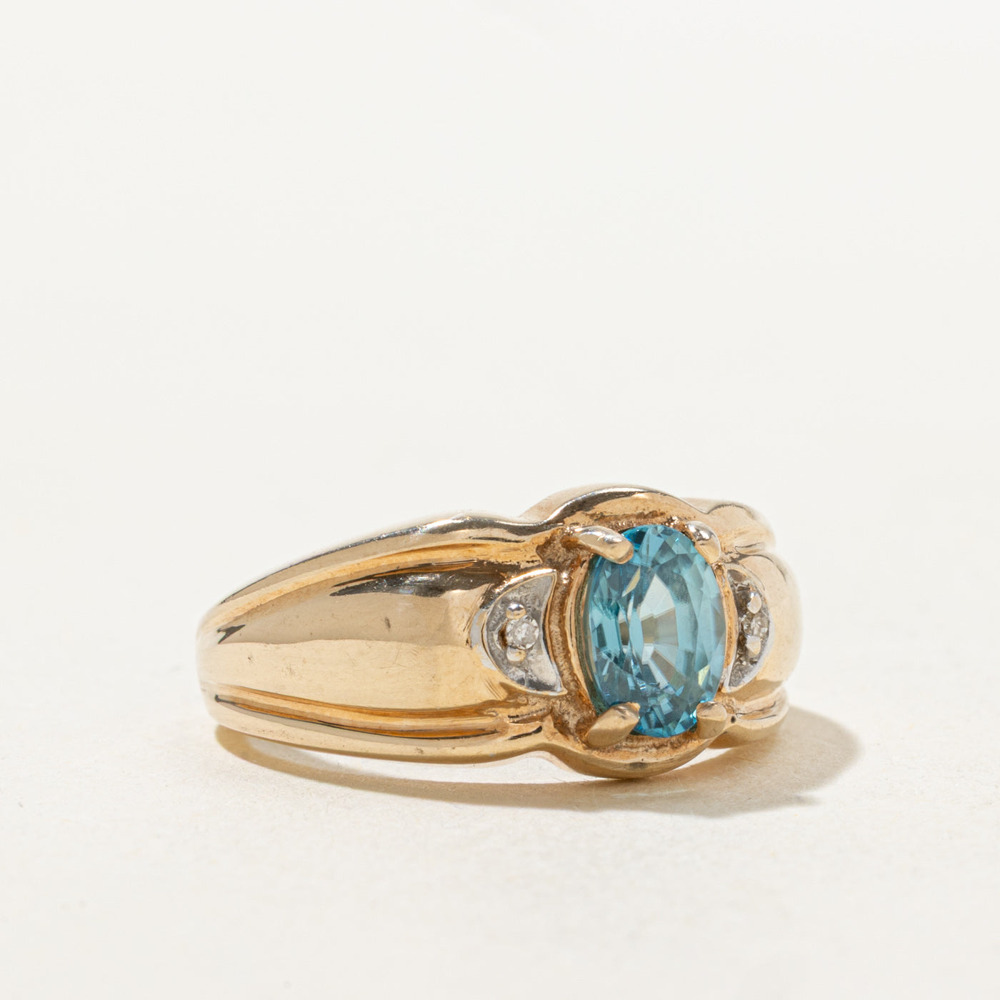 Oval Cut Blue Topaz & Diamond Ring | 0.75ct, 0.01ctw | SZ 5.0 |
