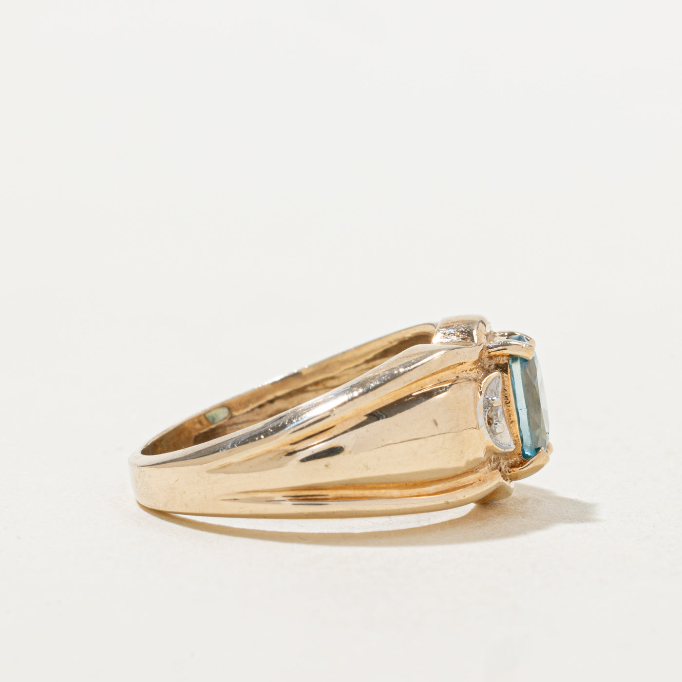 Oval Cut Blue Topaz & Diamond Ring | 0.75ct, 0.01ctw | SZ 5.0 |