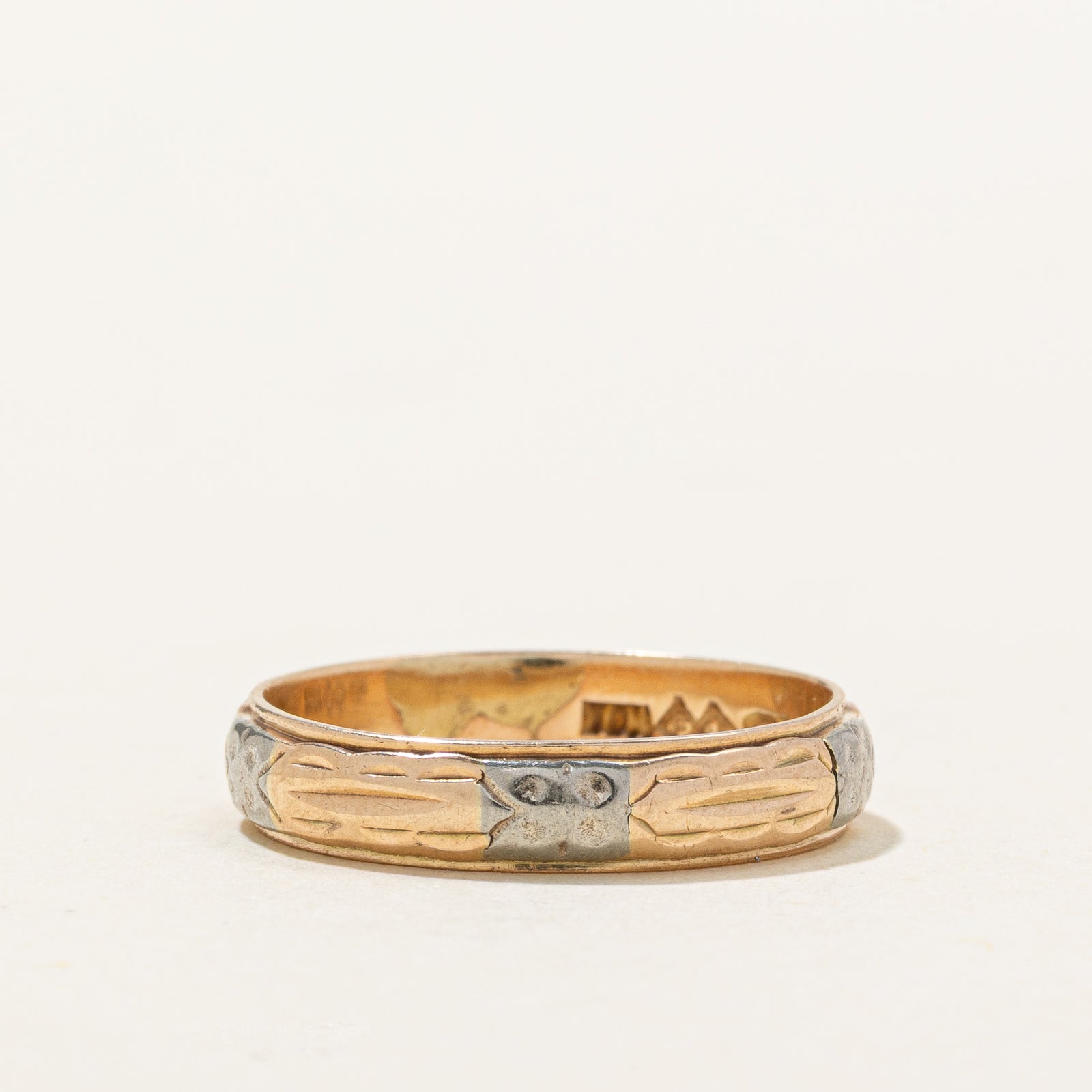 Vintage Canadian 10k Two Tone Gold Engraved Band | 4mm | SZ 6.5